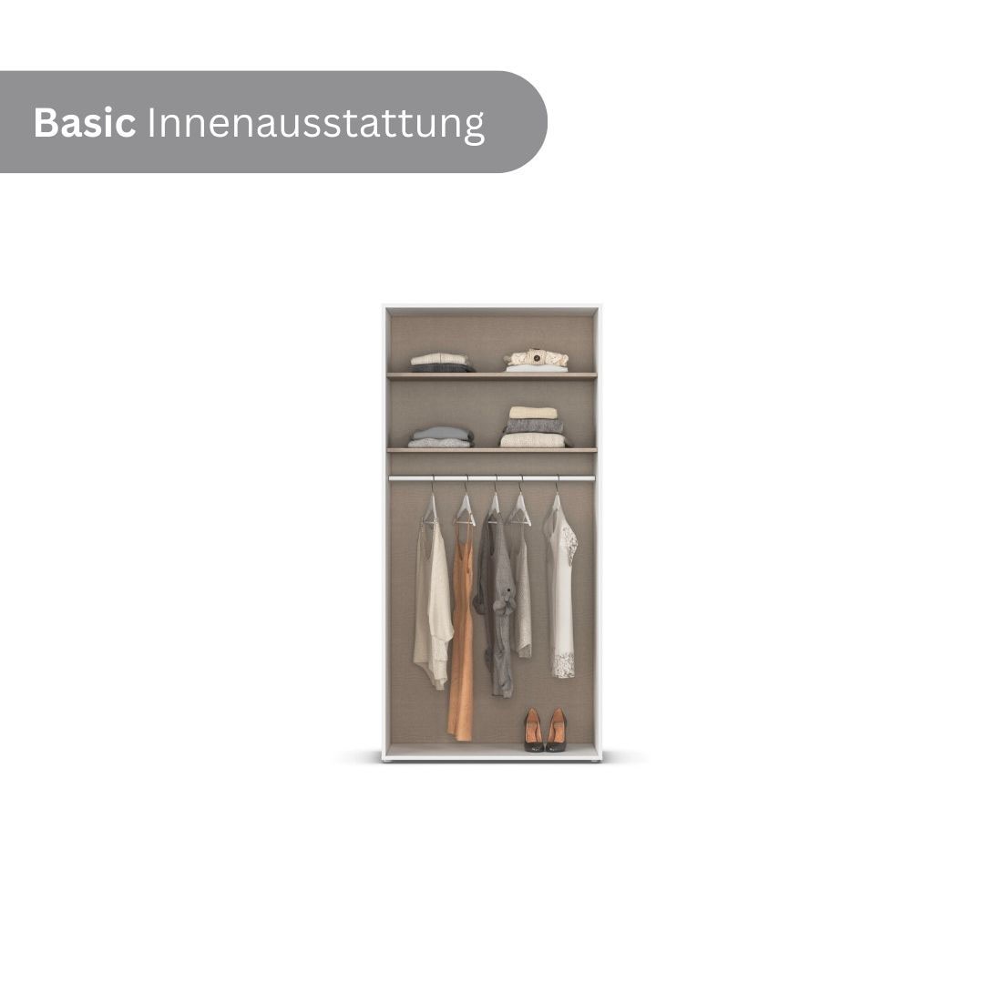 rauch Drehtürenschrank »Kleiderschrank Schrank Garderobe Wäscheschrank VOYAGER« in 3 verschiedenen Ausstattungen BASIC/CLASSIC/PREMIUM,  mit modernen Griffen in Graumetallic und Spiegel