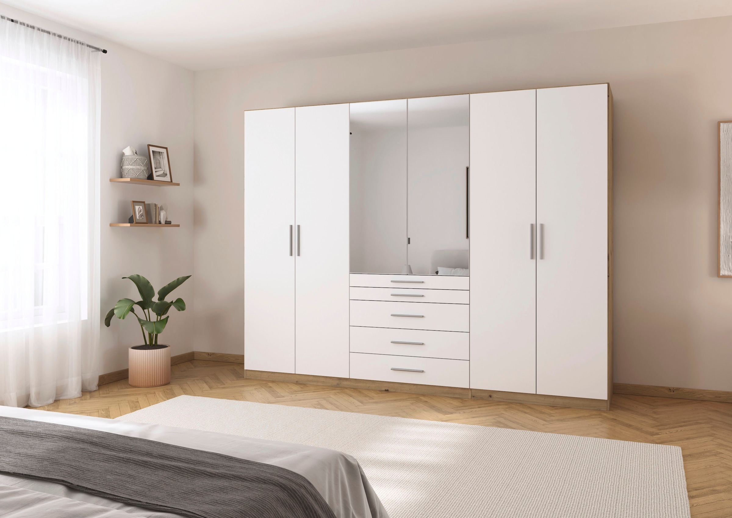 rauch Schlafzimmer-Set »Komplettschlafzimmer Schlafzimmer Stauraumbett MADE IN GERMANY« Set, Liegefläche 180x200, Schrank Maße B/H/T: 271/210/54 cm, 4 tlg. tlg. Schrank mit 5 Schubladen, Bettanlage mit 8 Schubladen MADE IN GERMANY