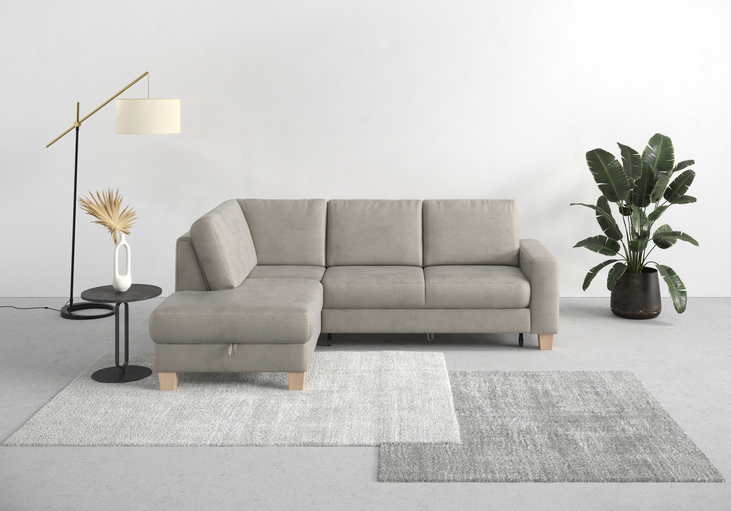 Home affaire Ecksofa »Summer L-Form«, mit Ottomane, wahlweise mit Bettfunktion und Bettkasten, Cord-Bezug