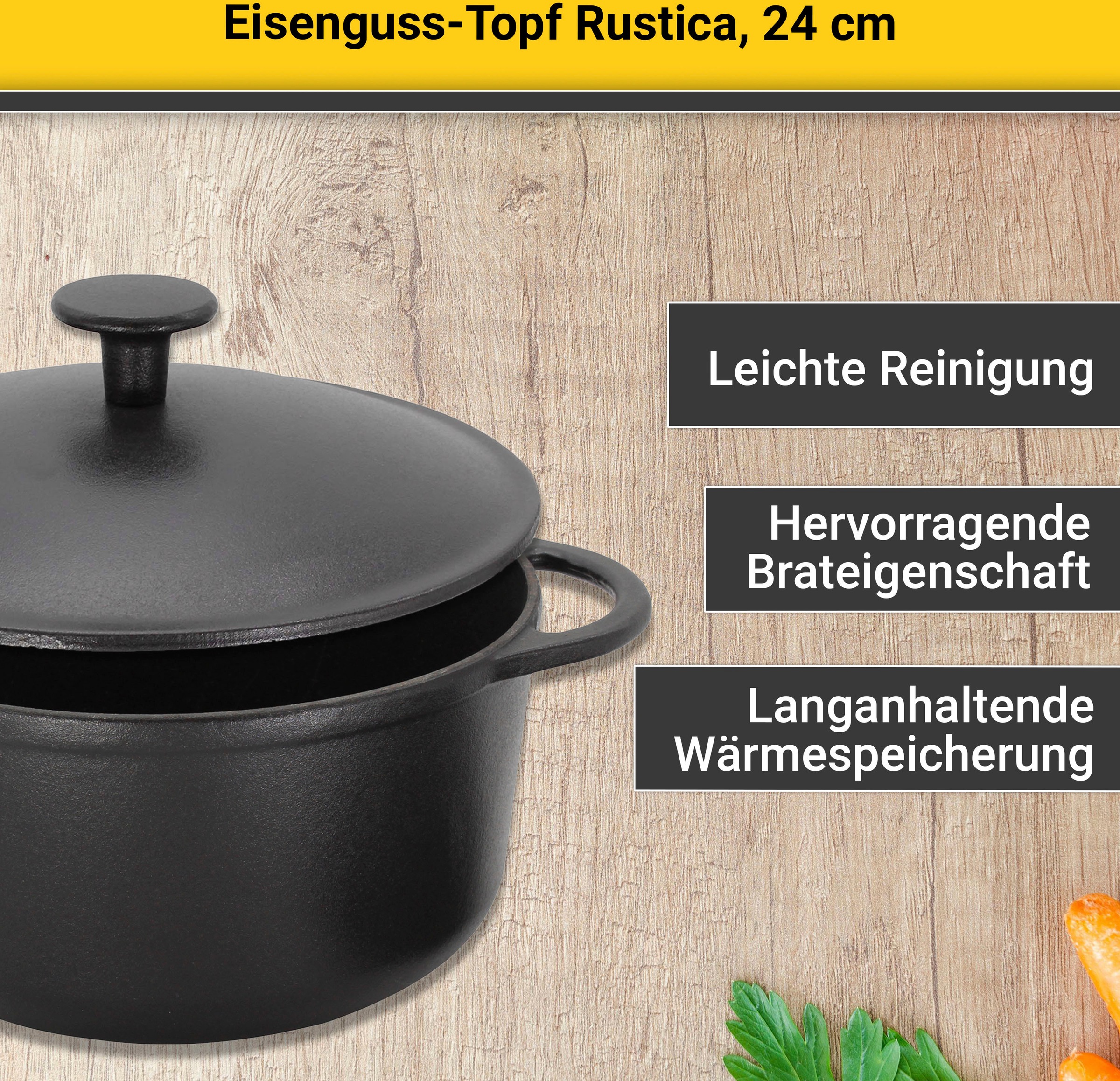 Krüger Fleischtopf »Eisenguss Fleischtopf mit Deckel RUSTICA«, Gusseisen, ( günstig online kaufen