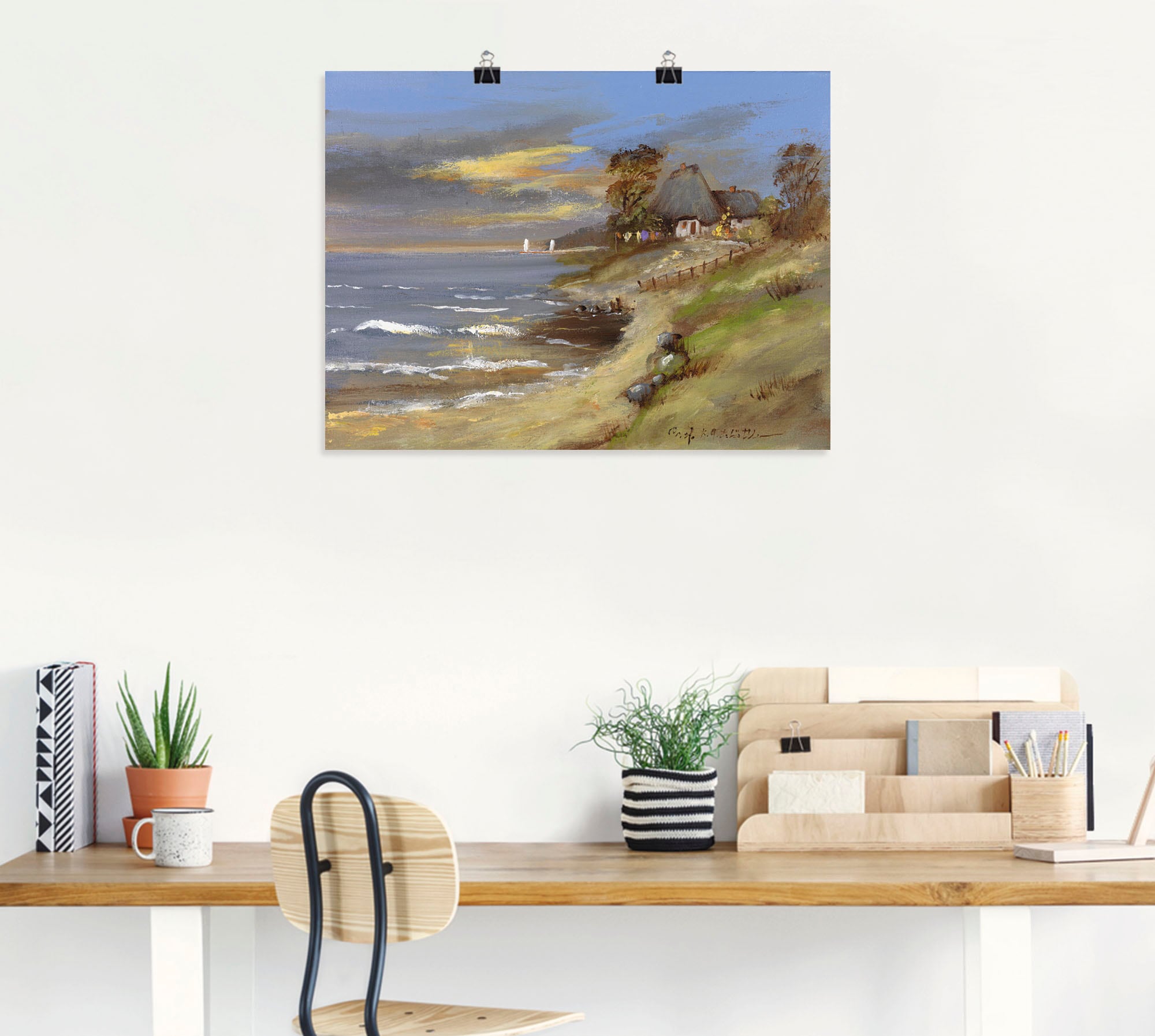Artland Poster »Weiß strohgedecktes Haus am Meer«, Gewässer, (1 St.), als Leinwandbild, Wandaufkleber oder Poster in versch. Größen