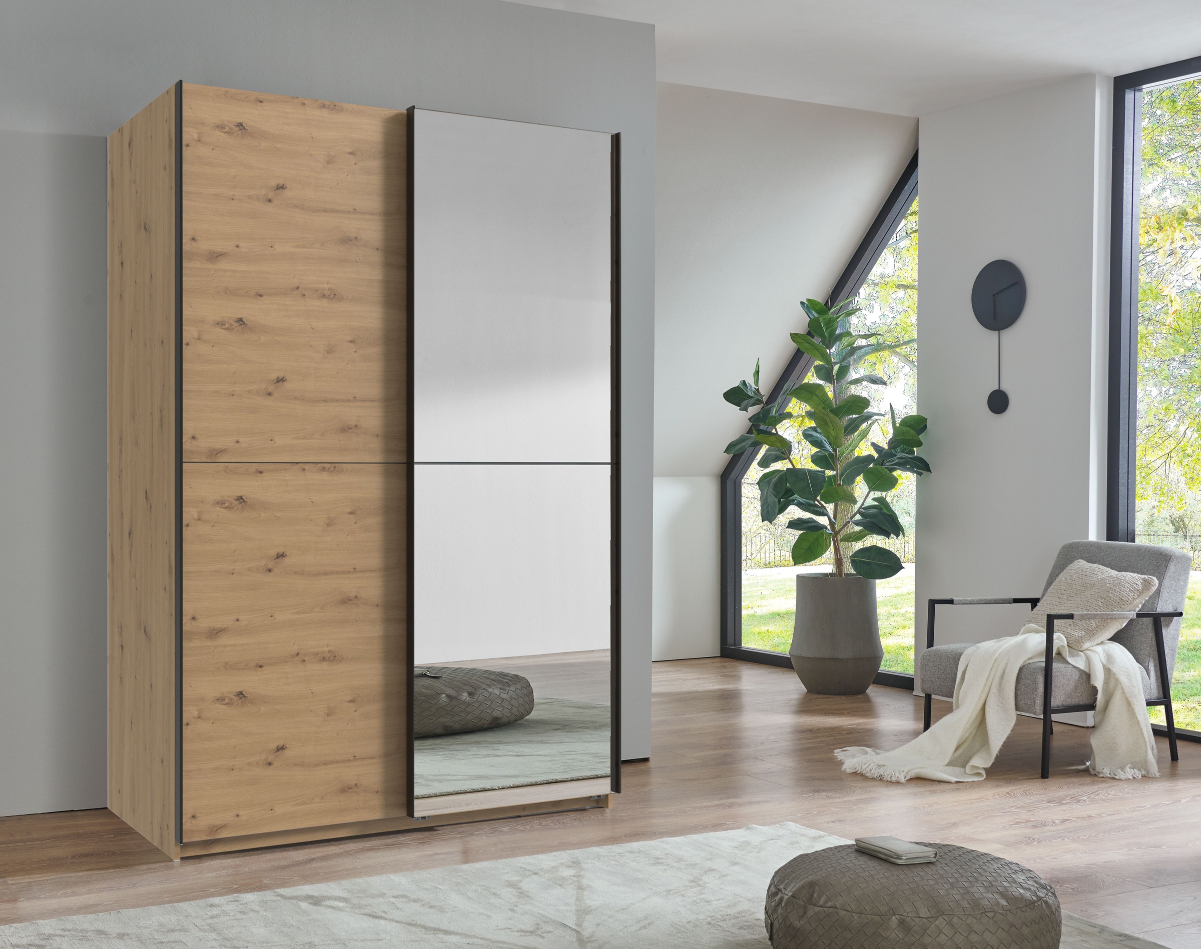 Wimex Kleiderschrank »Mugano, B/T/H 135 oder 180/65/198cm, Made in Germany«, (wähle Deine Ausstattung: Basic oder Premium!), 2 Schwebetüren mit oder ohne Spiegel, Metallgriffe
