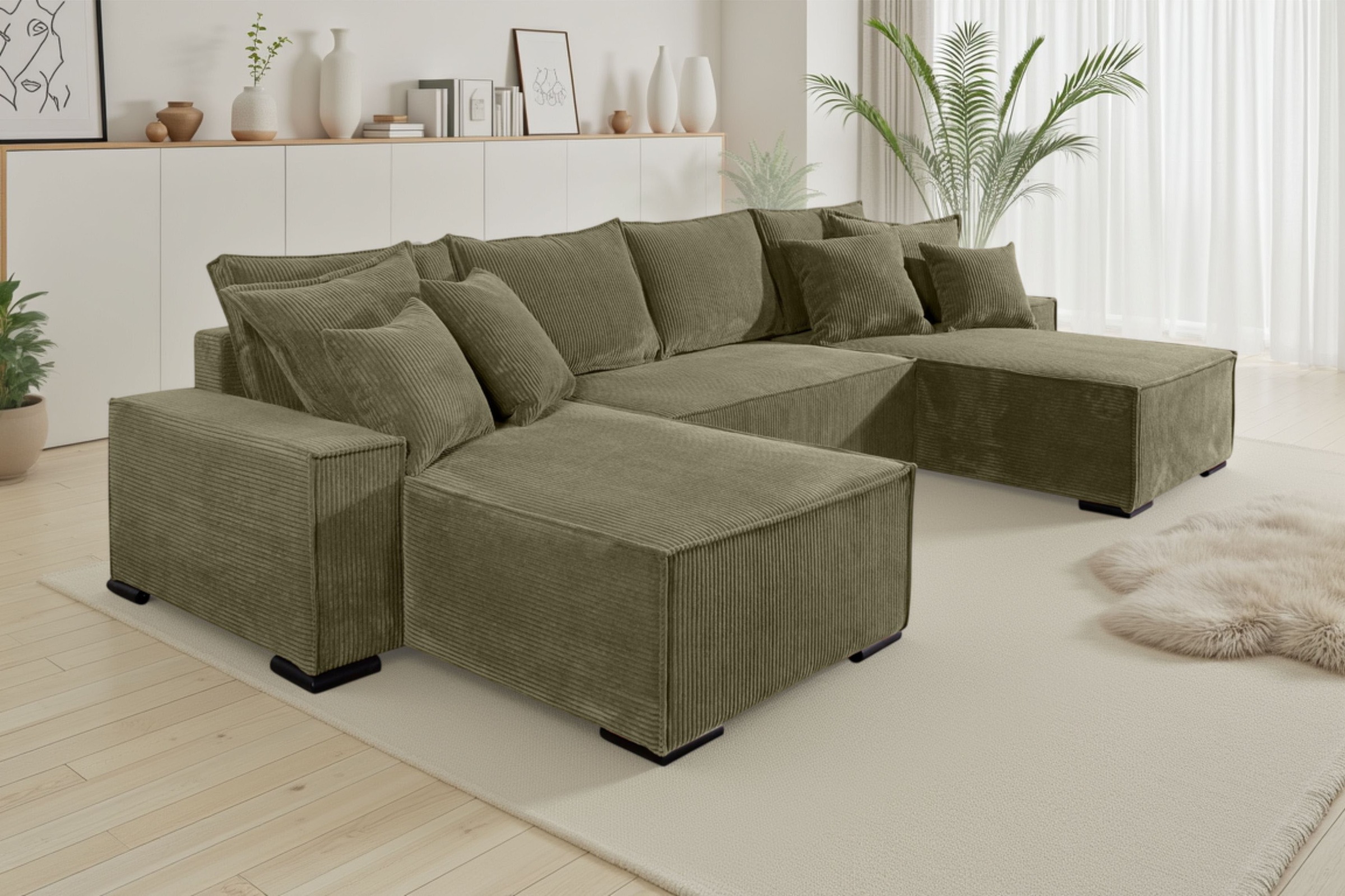 COLLECTION AB Wohnlandschaft »Manhattan U-Form, B: 313 cm, in Breit- oder Normalcord« Bettfunktion, Bettkasten & Zierkissen, Federkern
