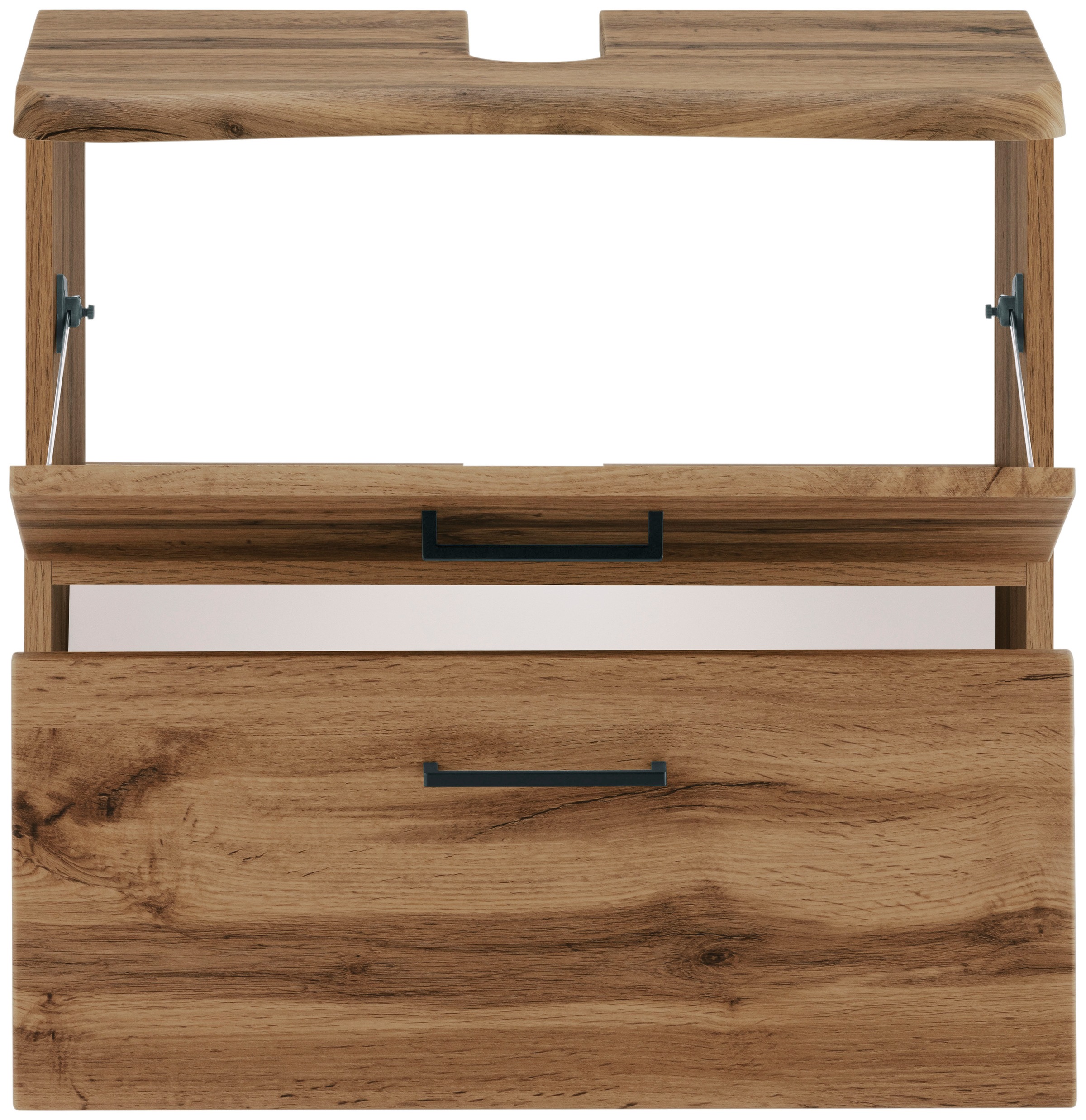 welltime Badmöbel-Set »"Trento", Badezimmer-Set, Hängeschrank, Unterschrank, Midischrank«, (5 St.), Waschbeckenunterschrank, Spiegelschrank inkl. Aufbauleuchte