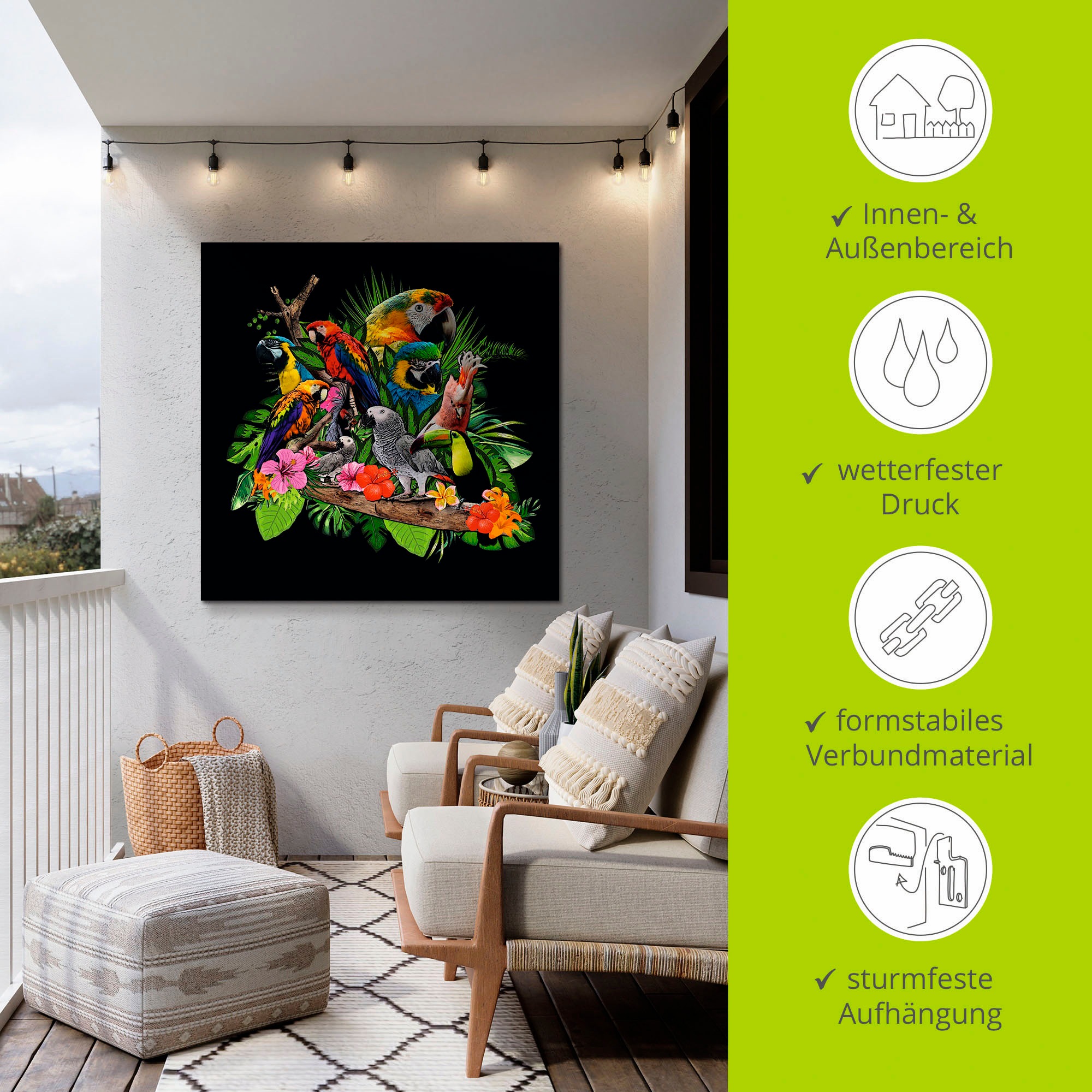 Artland Wandbild »Papageien Graupapagei Kakadu Dschungel«, Vögel, (1 St.), als Alubild, Outdoorbild, Leinwandbild, Poster, Wandaufkleber