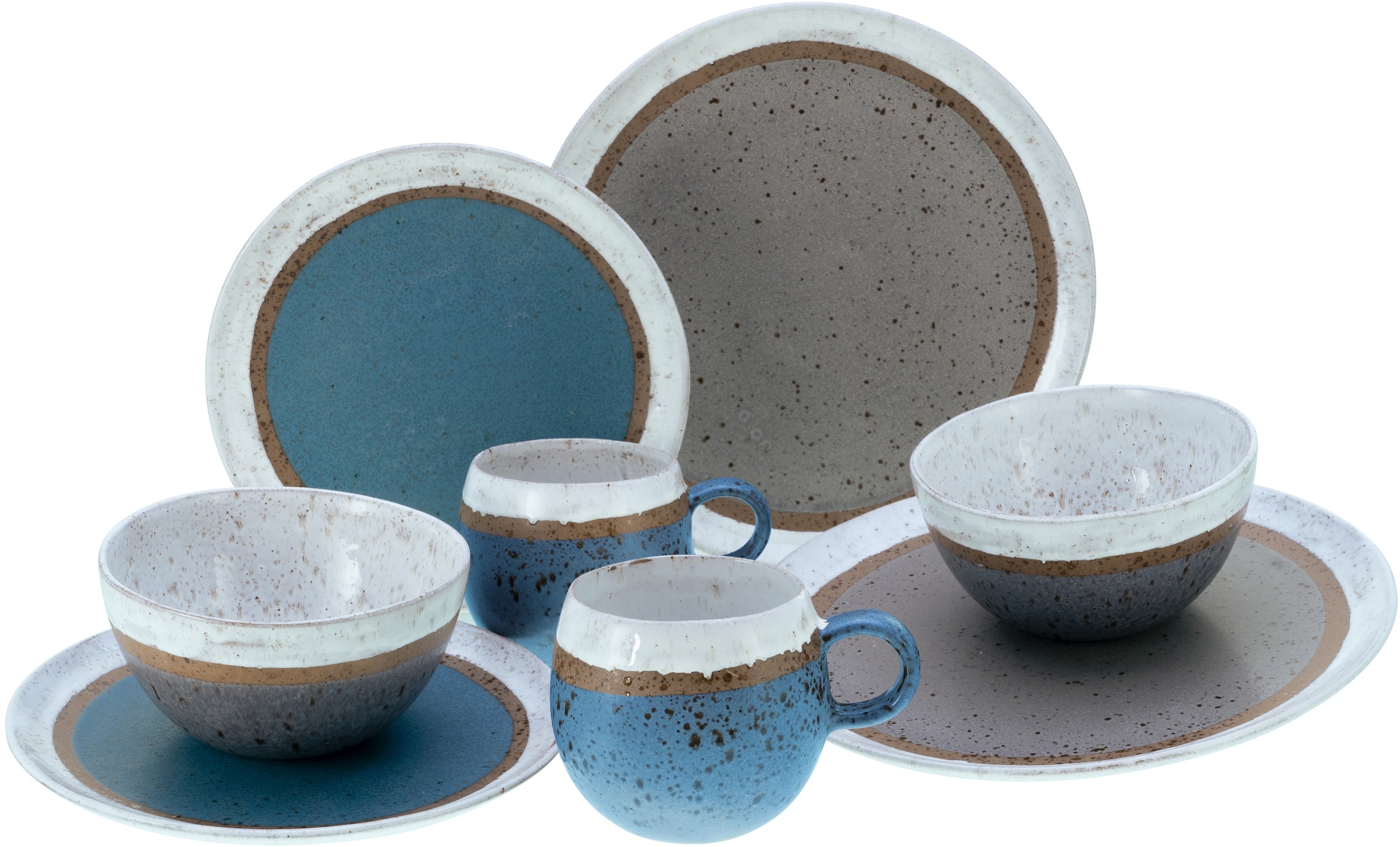 CreaTable Kombiservice »Geschirr-Set Fjord«, (Set, 8 tlg., Kaffeeservice und Tafelservice im Set, für 2 Personen), Service, skandinavisches Design, 8 Teile für 2 Personen
