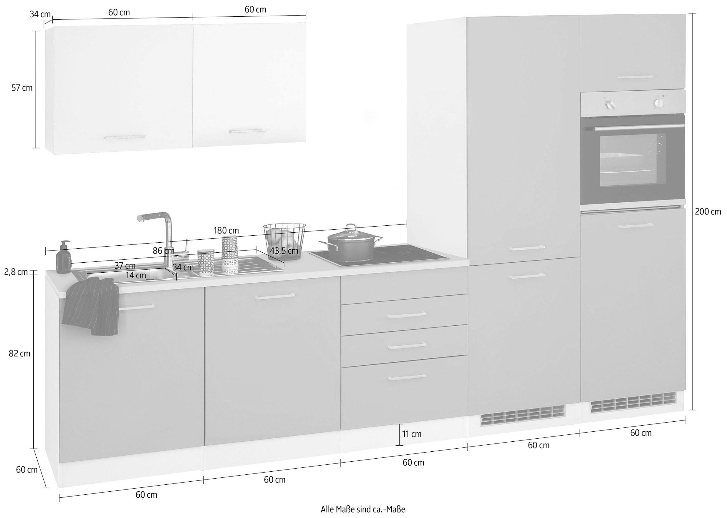 HELD MÖBEL Küchenzeile »Visby«, ohne E-Geräte, Breite 300 cm für  Kühl/Gefrierkombination auf Rechnung kaufen