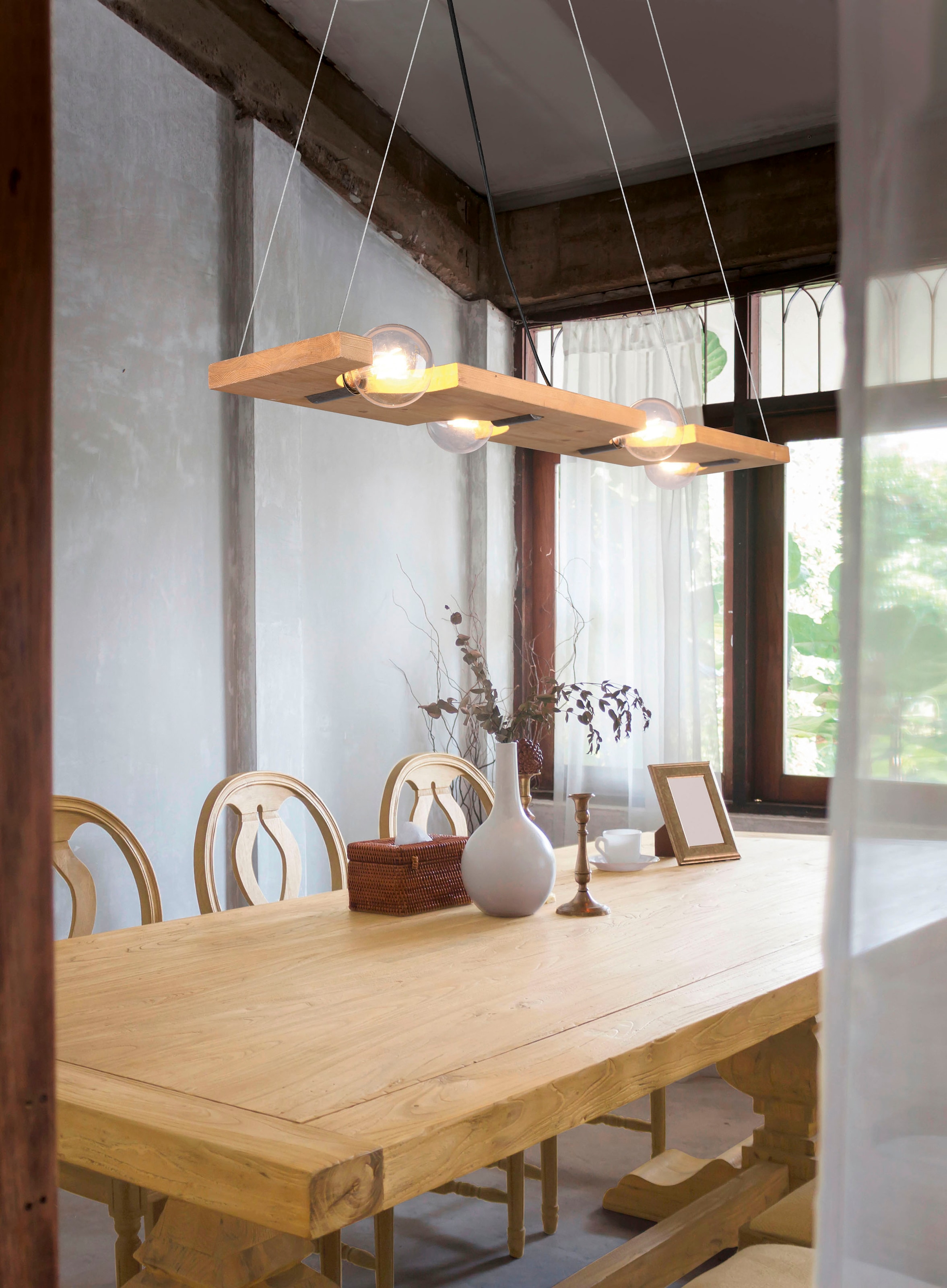 TRIO Leuchten Pendelleuchte »Tailor«, 4 flammig, Leuchtmittel E27 | ohne Leuchtmittel, Hängelampe höhenverstellbar, exkl 4xE27 max 10W, Holz naturbelassen