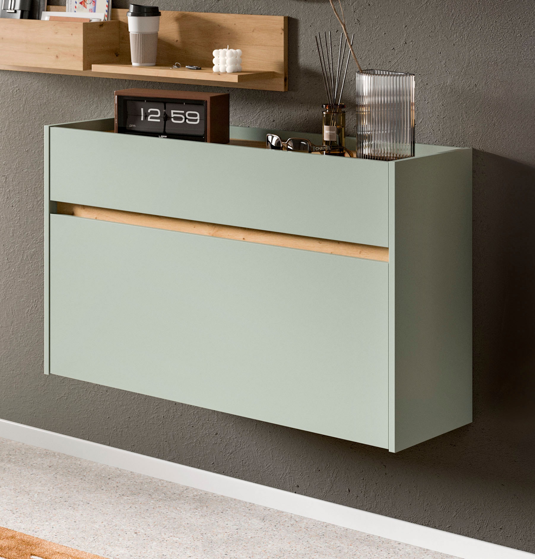 Home affaire Schuhschrank »EVRID, Breite 110cm, hängend, 1 Schubkasten, 1 Schuhwalze« individuell mit anderen Artikel der Serie EVRID erweiterbar, 1 Stk. tlg. Schuhkommode, Kommode, Sideboard, Garderobenschrank, Flurkommode