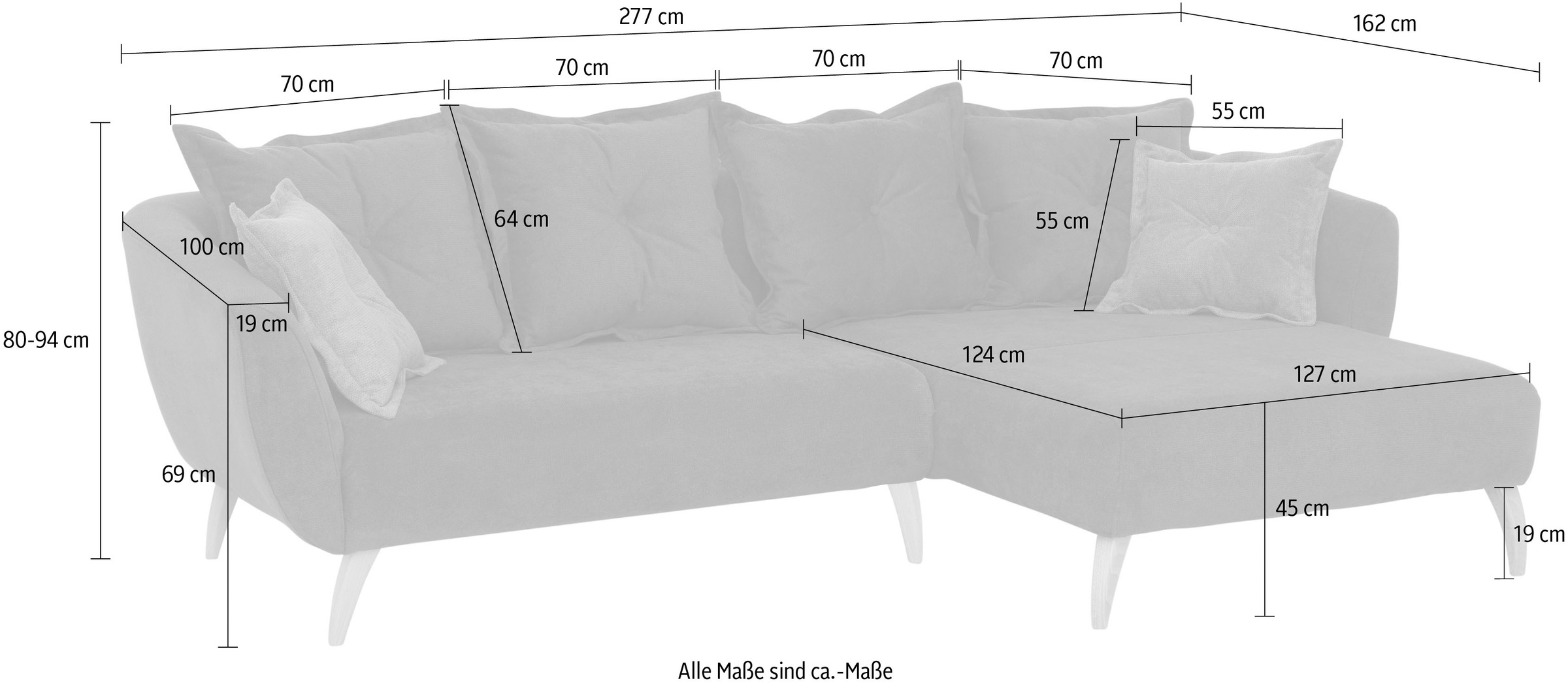 Home affaire Ecksofa »Baggio L-Form«, Zierkissen inklusive