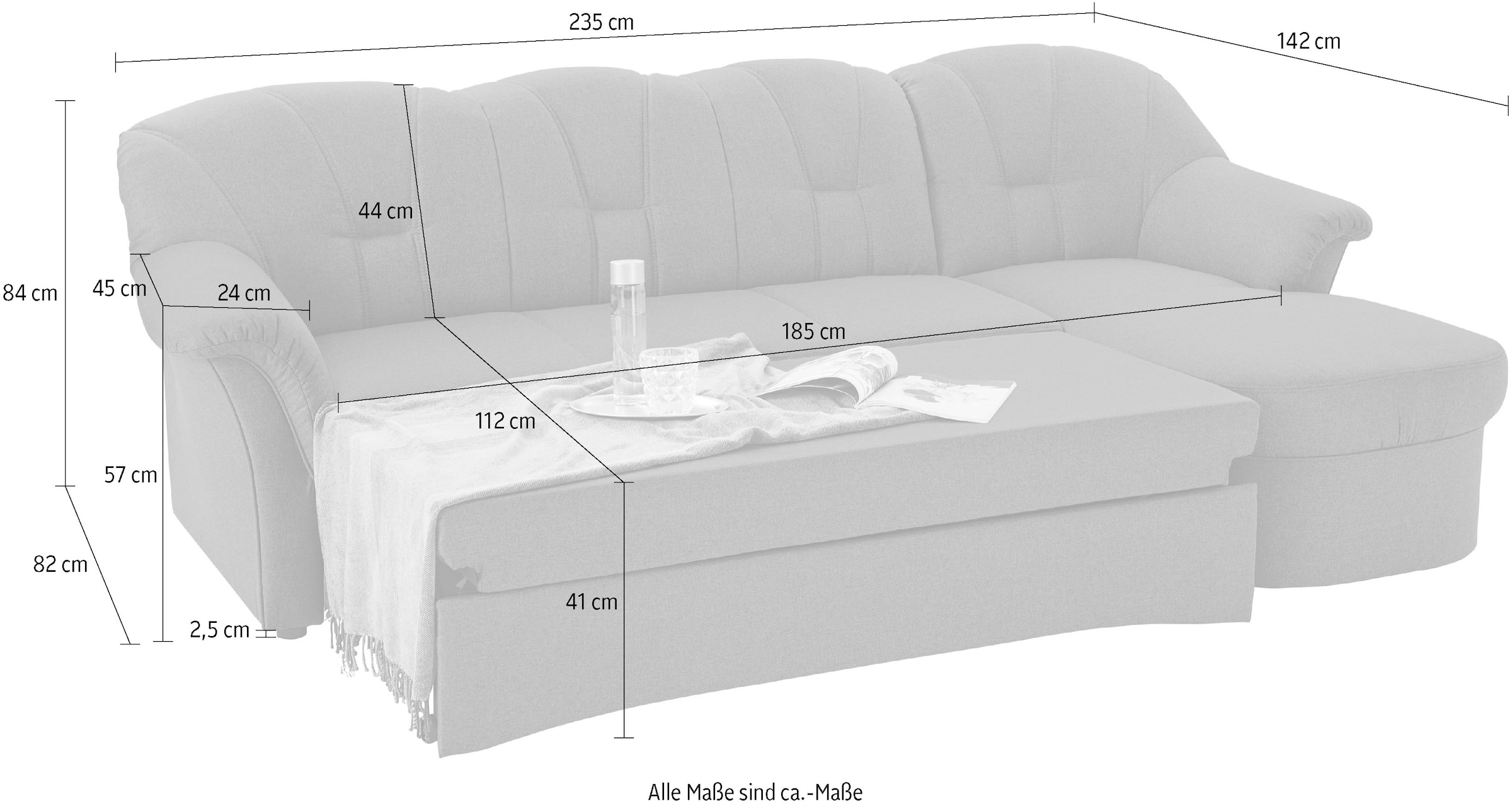 DOMO collection Ecksofa Papenburg L-Form, in großer Farbvielfalt, wahlweise mit Bettfunktion