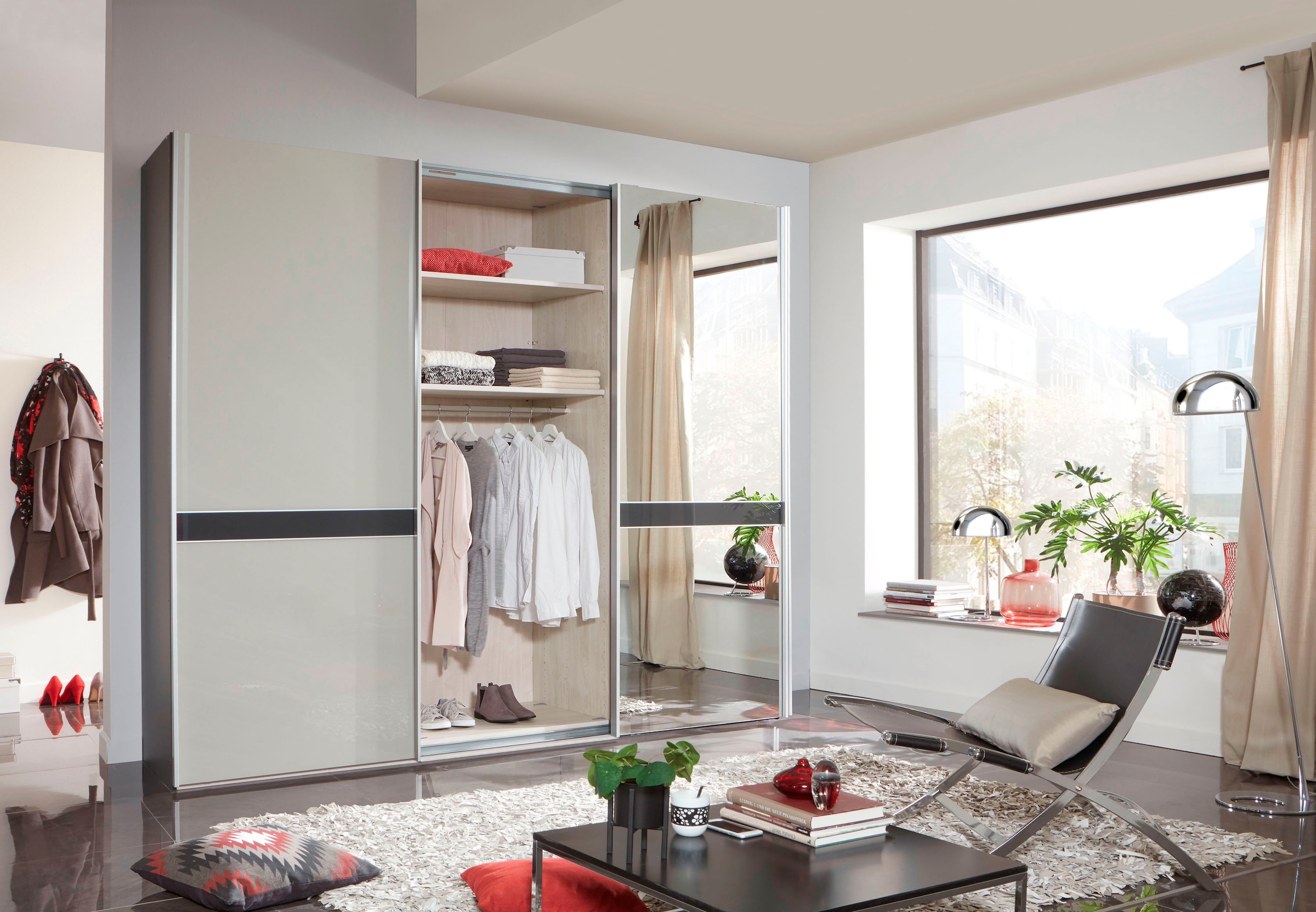 WIEMANN Schwebetürenschrank »Rialto«, hochwertige Glas- und Spiegelfront mit Querriegel