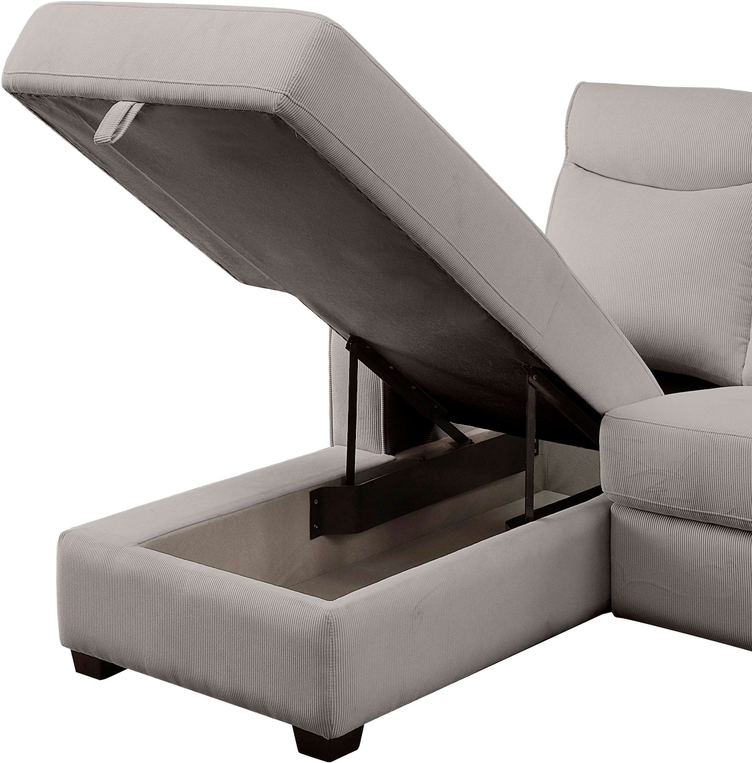 ATLANTIC home collection Ecksofa »Gero L-Form«, mit Relaxfunktion und Stauraum, mit Cord-Bezug