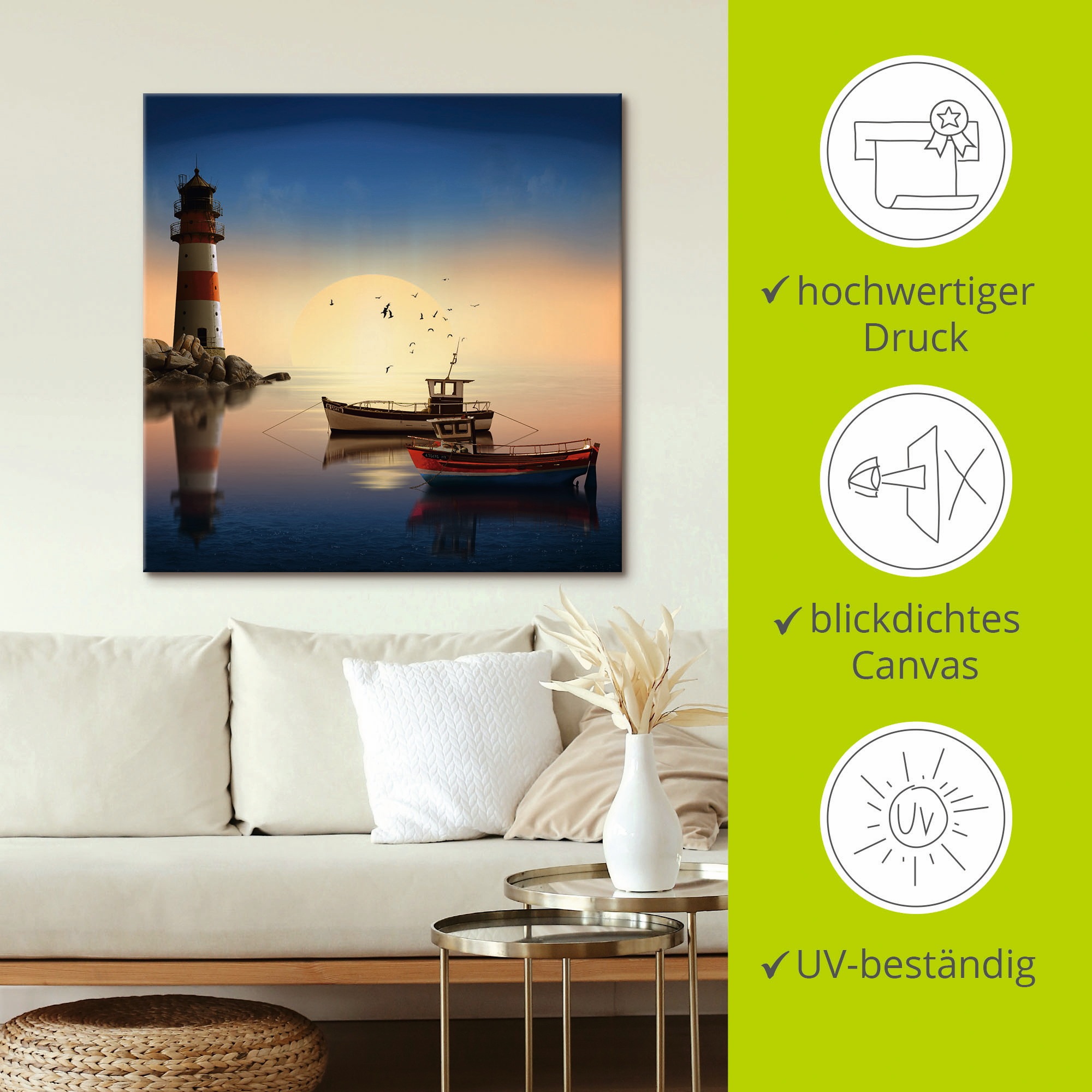 Artland Wandbild »Kleiner Hafen mit Leuchtturm«, Gebäude, (1 St.), als Leinwandbild, Wandaufkleber in verschied. Größen