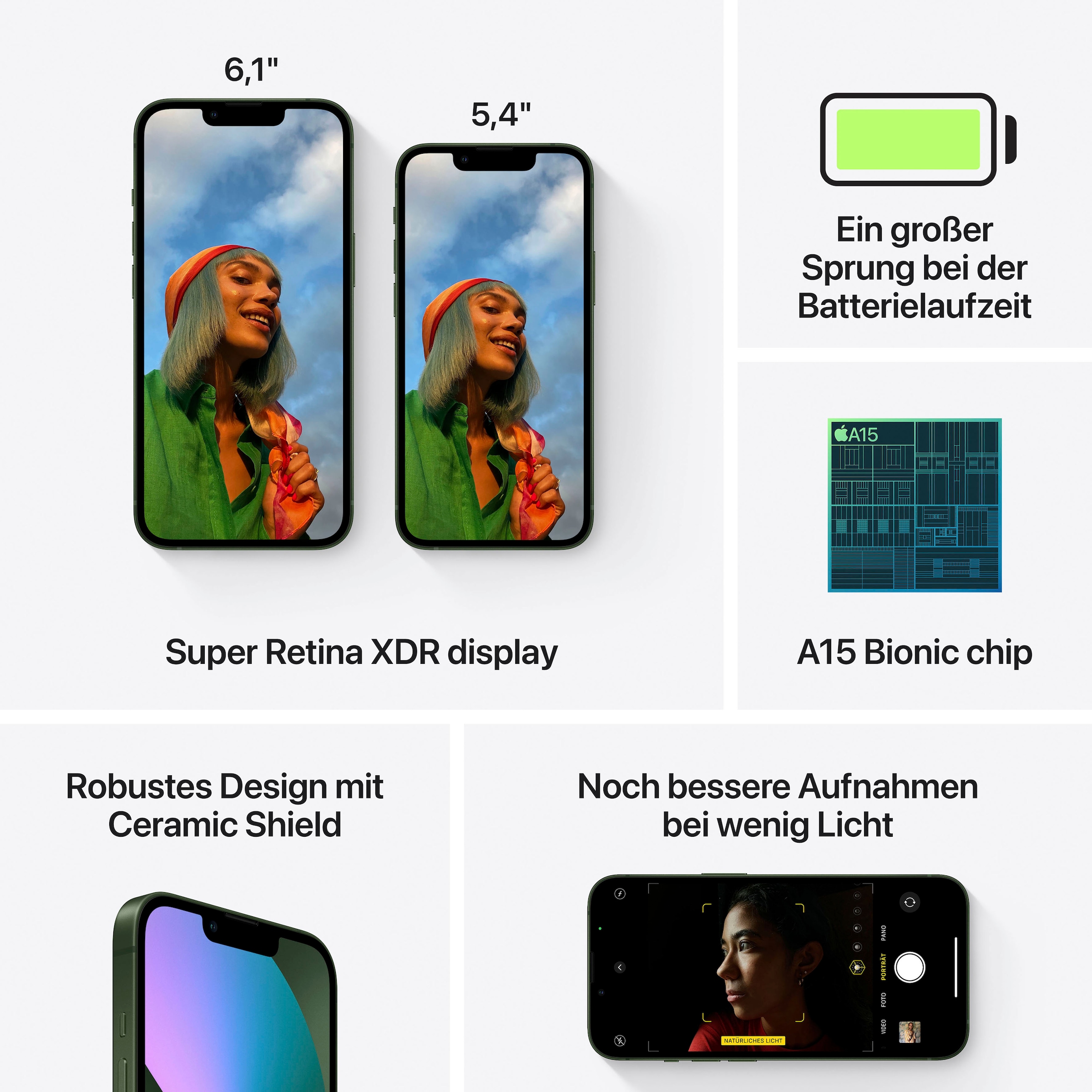 Apple Smartphone »iPhone 13«, Alpine Grün, 15,4 cm/6,1 Zoll, 128 GB Speicherplatz, 12 MP Kamera