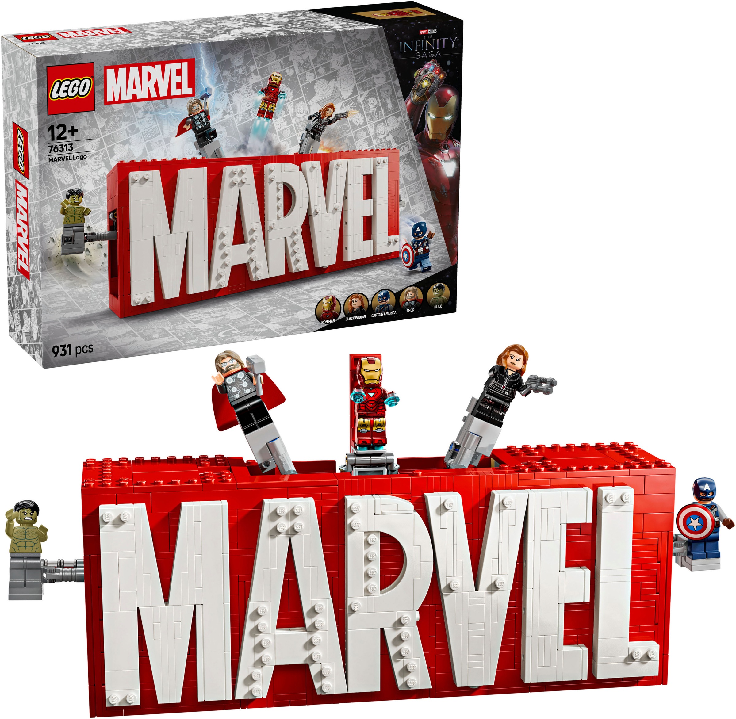 LEGO® Konstruktionsspielsteine »MARVEL Logo & Minifiguren (76313), LEGO Super Heroes«, (931...