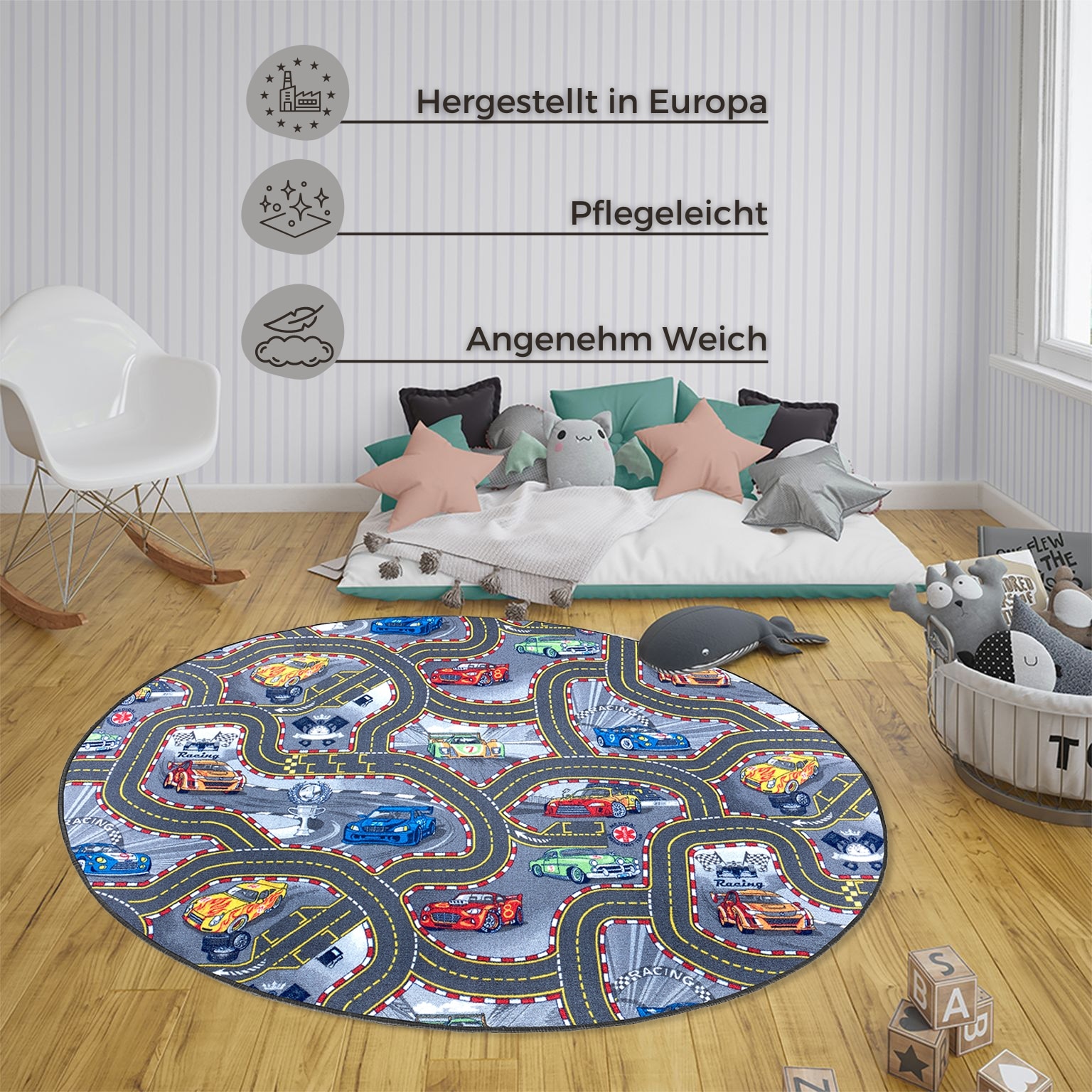 HANSE Home Kinderteppich »Spielteppich Kinder«, rechteckig, 6,5 mm Höhe, Kurzflor, Kinderzimmer, Teppich, Auto, Straßen, Schlafzimmer