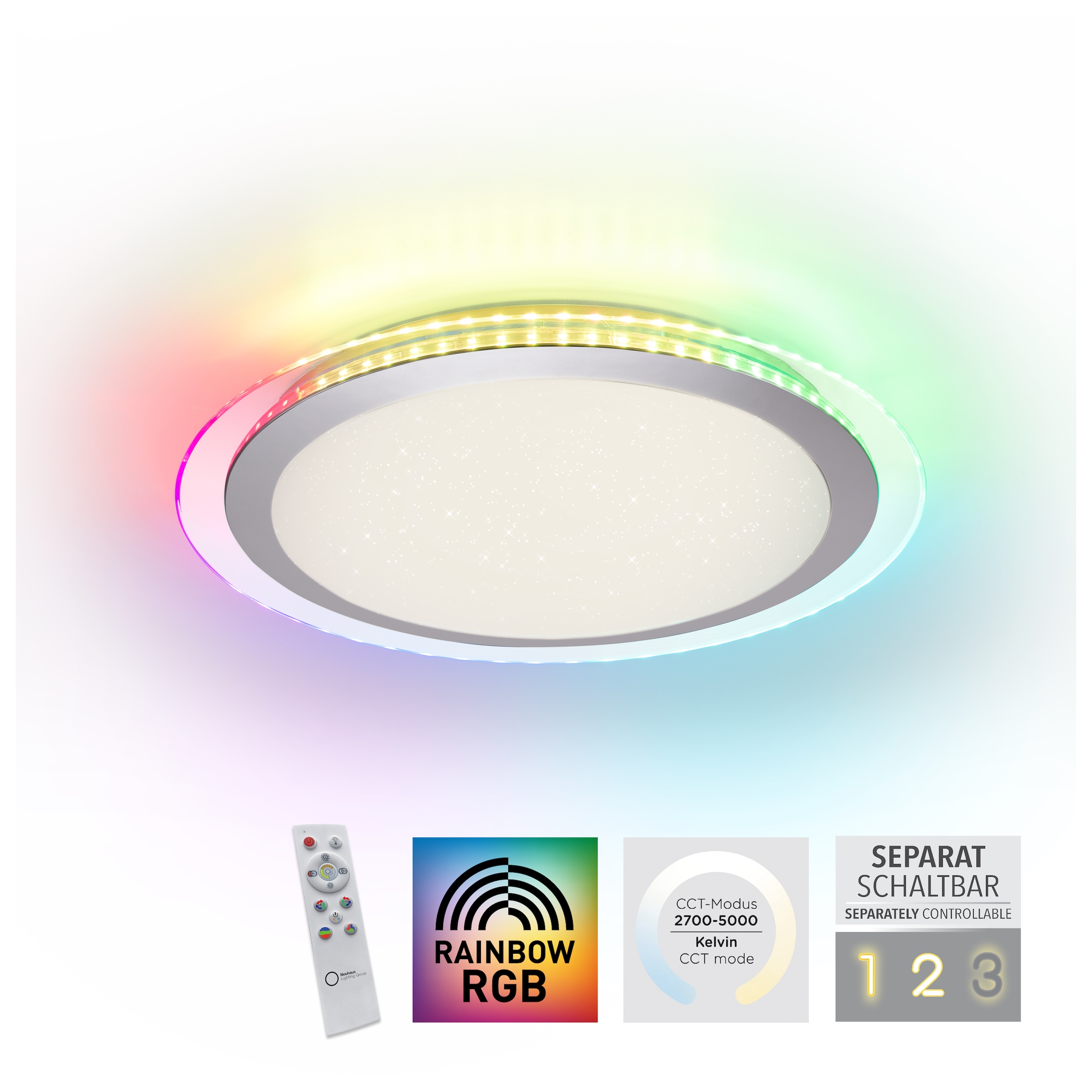 JUST LIGHT Deckenleuchte »CYBA«, 2 flammig-flammig, LED, CCT - über Fernbedienung, RGB-Rainbow, dimmbar, Infrarot inkl.