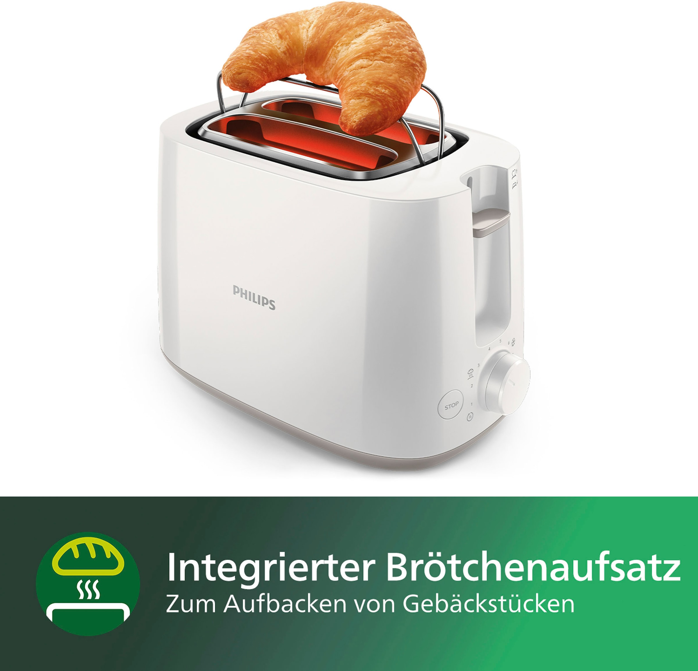 online integrierter kurze W, weiss Philips Toaster 2 kaufen Schlitze, 830 »HD2581/00«, Brötchenaufsatz,