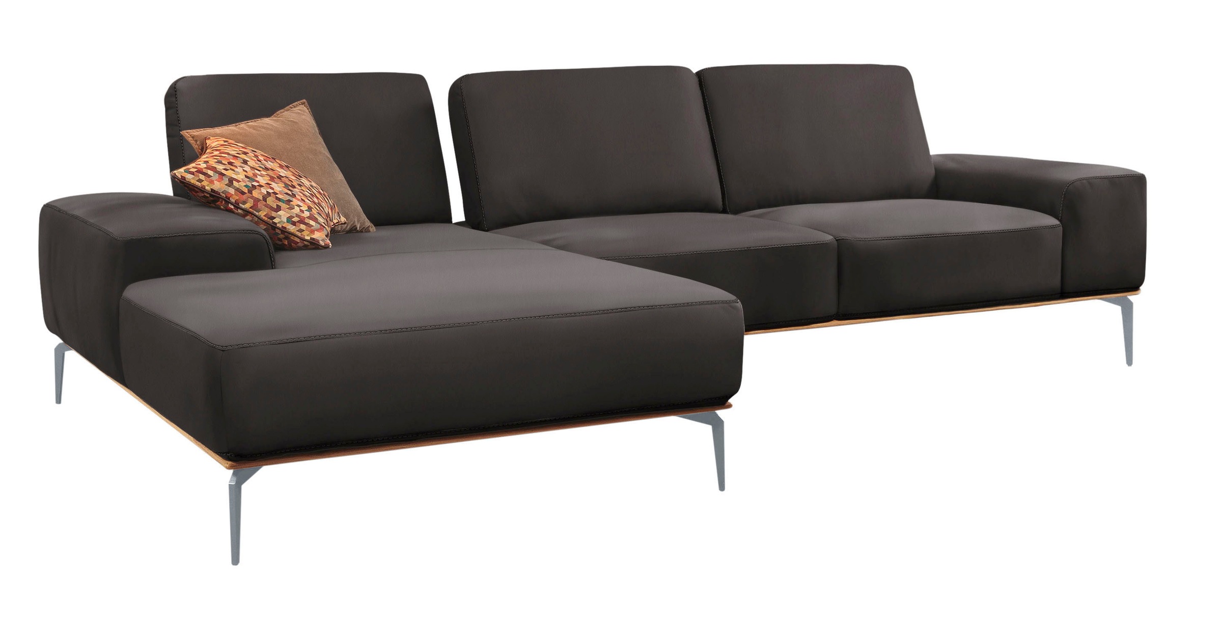 W.SCHILLIG Ecksofa »run, Designsofa mit tollem Sitzkomfort, bequem, L-Form«, mit elegantem Holzsockel, Füße in Silber matt, Breite 319 cm
