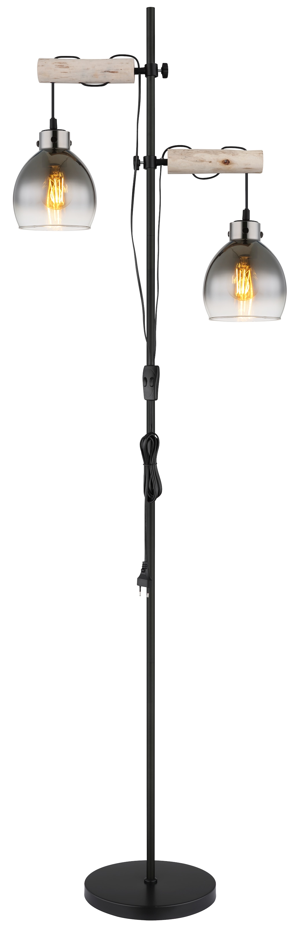 GLOBO LIGHTING Stehlampe »RYAN«, Leuchtmittel E27 | ohne Leuchtmittel, Stehlampe/Holz/Glas rauchfarben/Wohnzimmer/Schlafzimmer