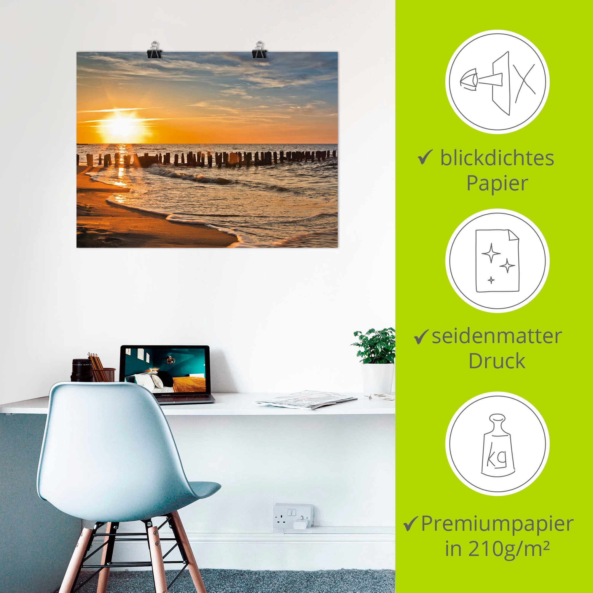 Artland Wandbild »Schöner Sonnenuntergang am Strand«, Strand, (1 St.), als Alubild, Outdoorbild, Leinwandbild, Poster in verschied. Größen