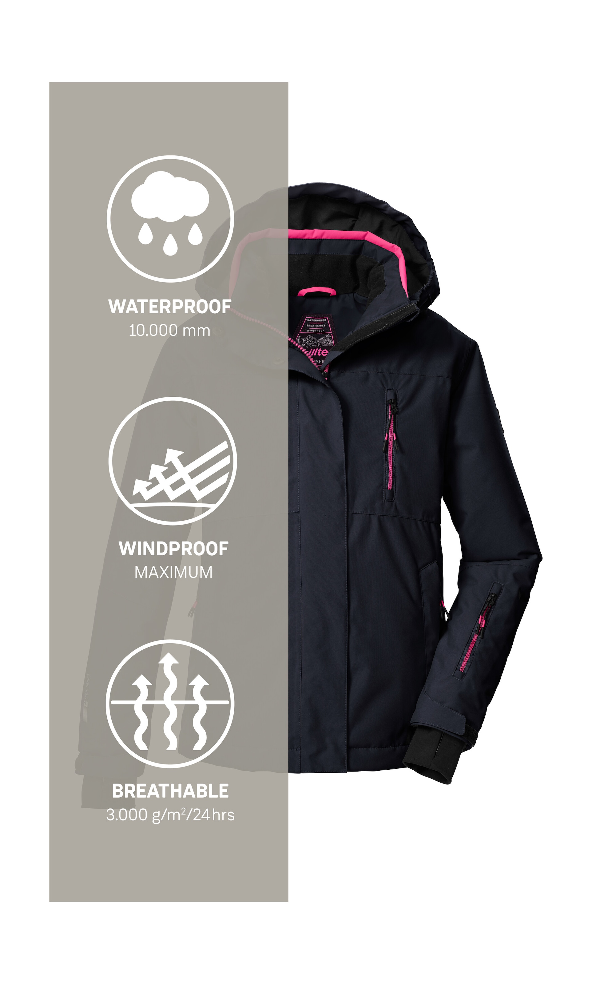 Killtec Skijacke »KSW 205 GRLS SKI JCKT«, Wasserdichte, atmungsaktive Ski-Jacke mit verstellbarer Kapuze