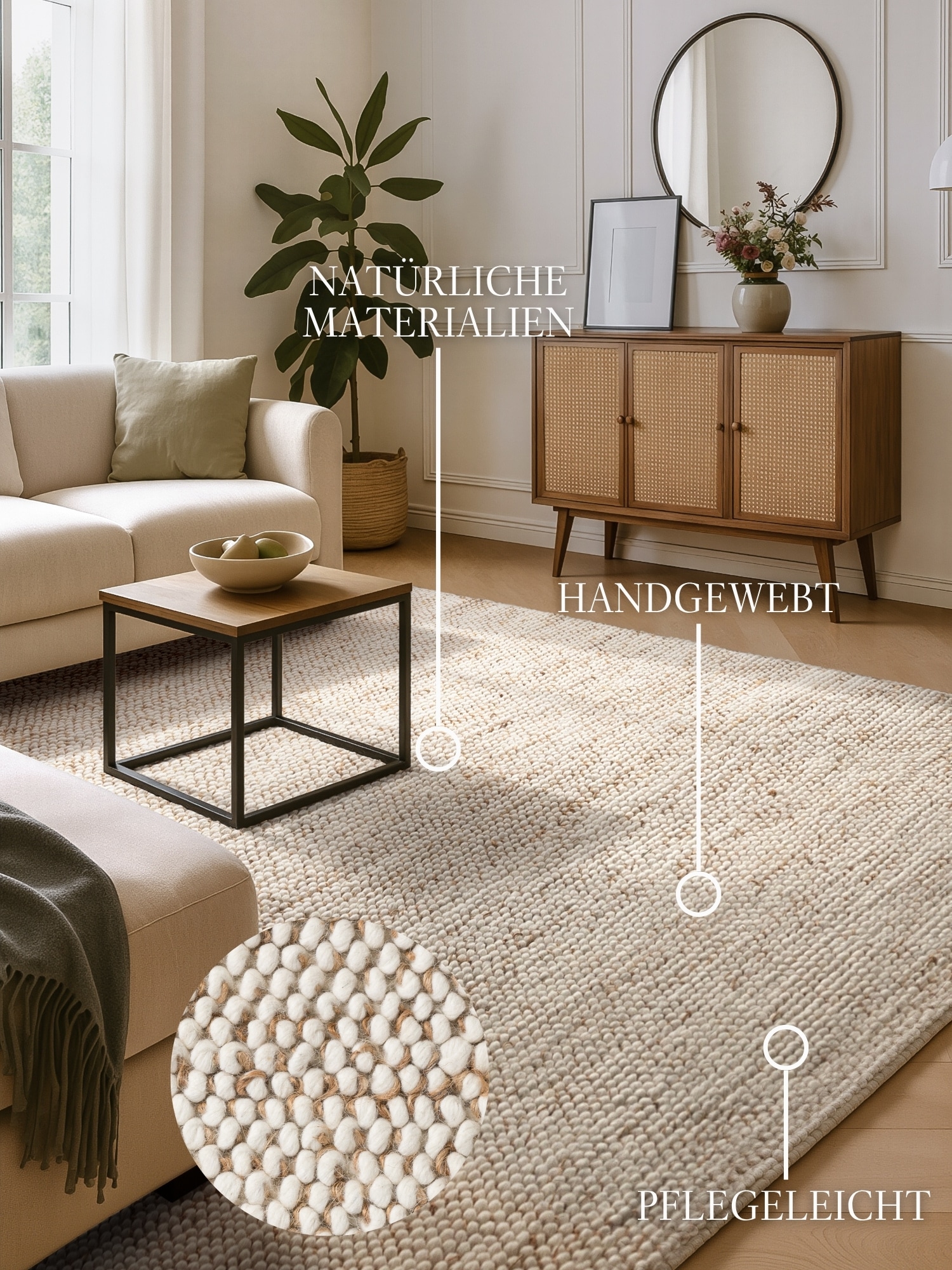 Villeroy & Boch Teppich »Peas« rechteckig 18 mm Höhe Handgewebt, Bouclé, Wolle, Jute, Natur, Läufer, Wohnzimmer, Skandi