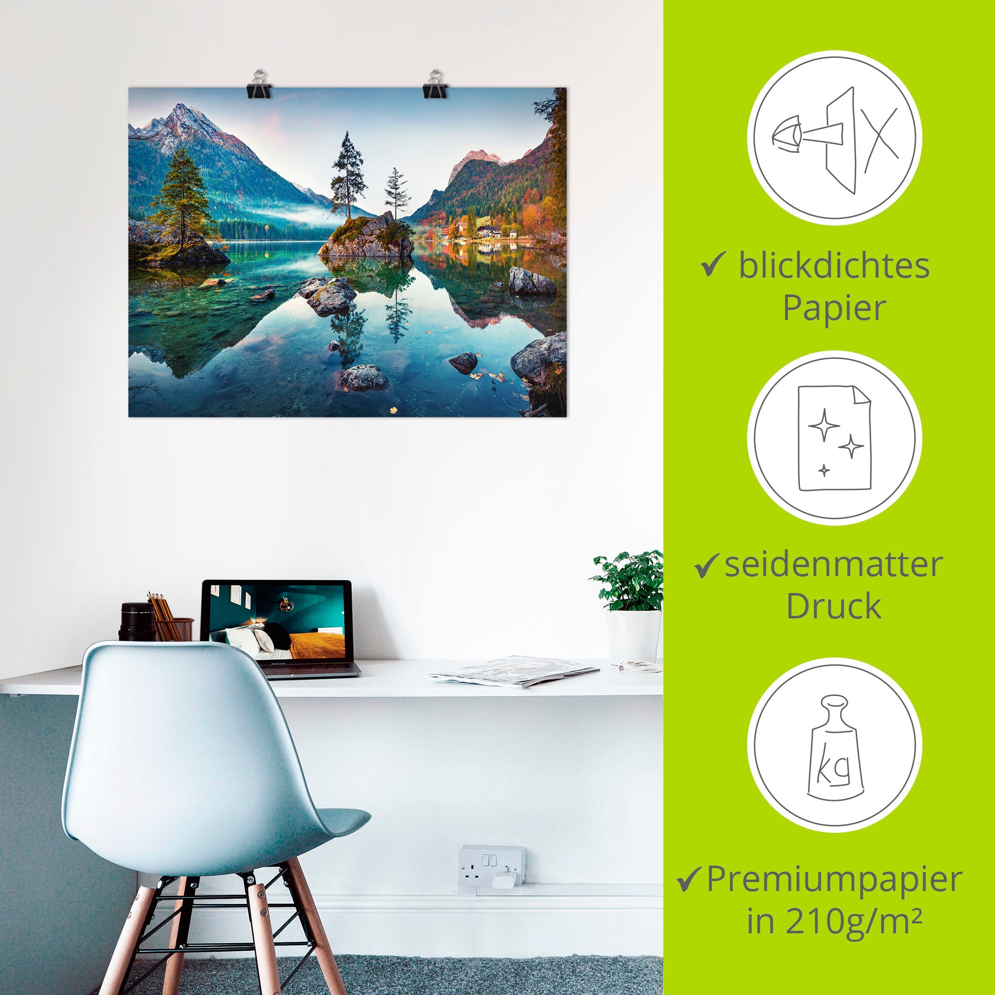 Artland Wandbild »Herbstszene des Hintersee vor Alpen« Seebilder 1 Stk. tlg. als Alubild, Leinwandbild, Poster in verschied. Größen