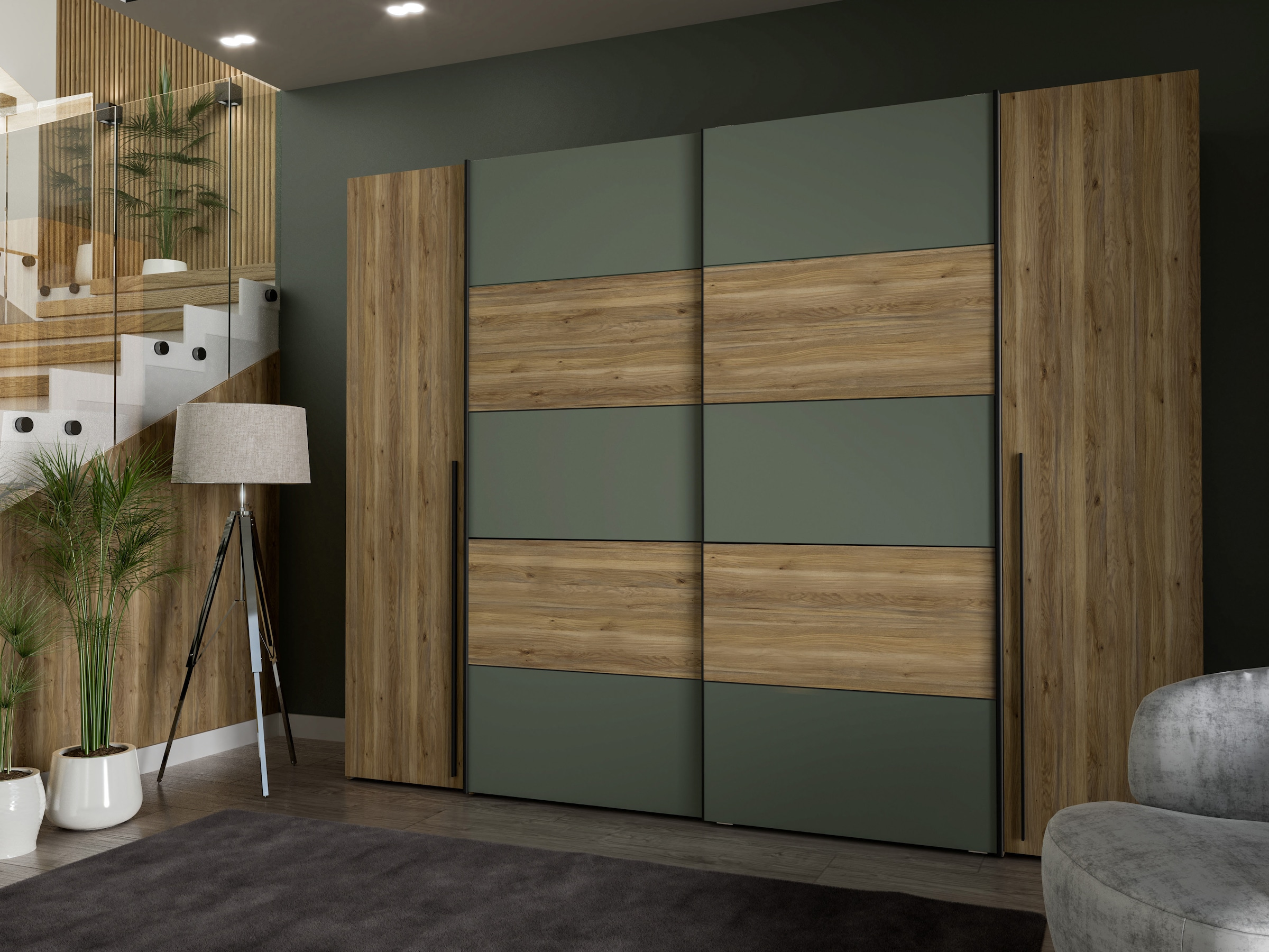 FORTE Dreh-/Schwebetürenschrank »Narago, TOPSELLER, Made in Europe, zeitloses Design«, (B/H/T ca. 270x210X61cm, Farbe Weiß auch mit Spiegeln erhältlich), viele Einlegeböden teilweise variabel einsetzbar, maximaler Stauraum