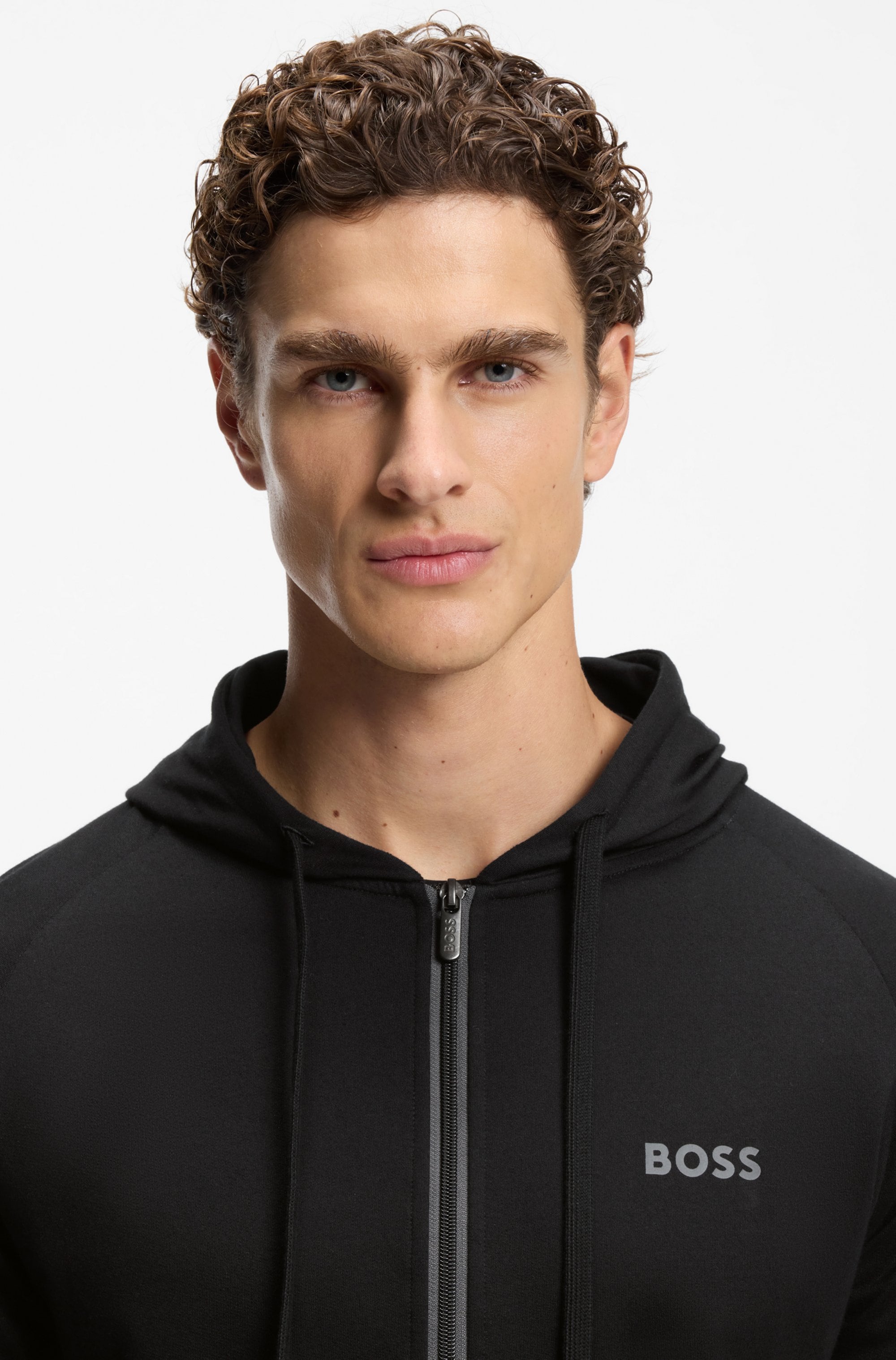 BOSS Kapuzensweatjacke »Authentic« aus Baumwoll-Terry mit kontrastfarbenem Reißverschluss