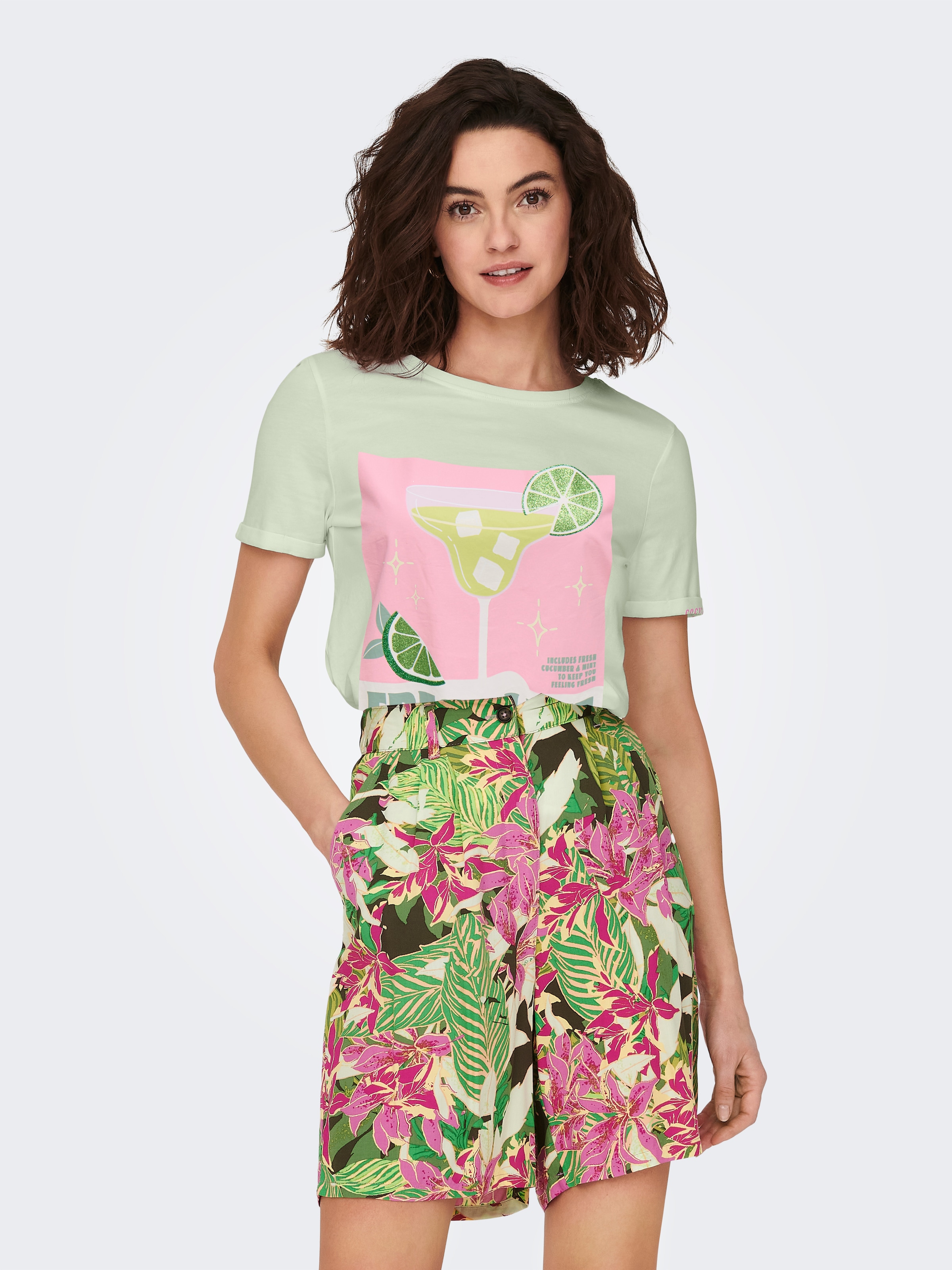 ONLY T-Shirt »ONLKITA S/S DRINKS TOP BOX JRS« Baumwolle, regular fit, Rundhals