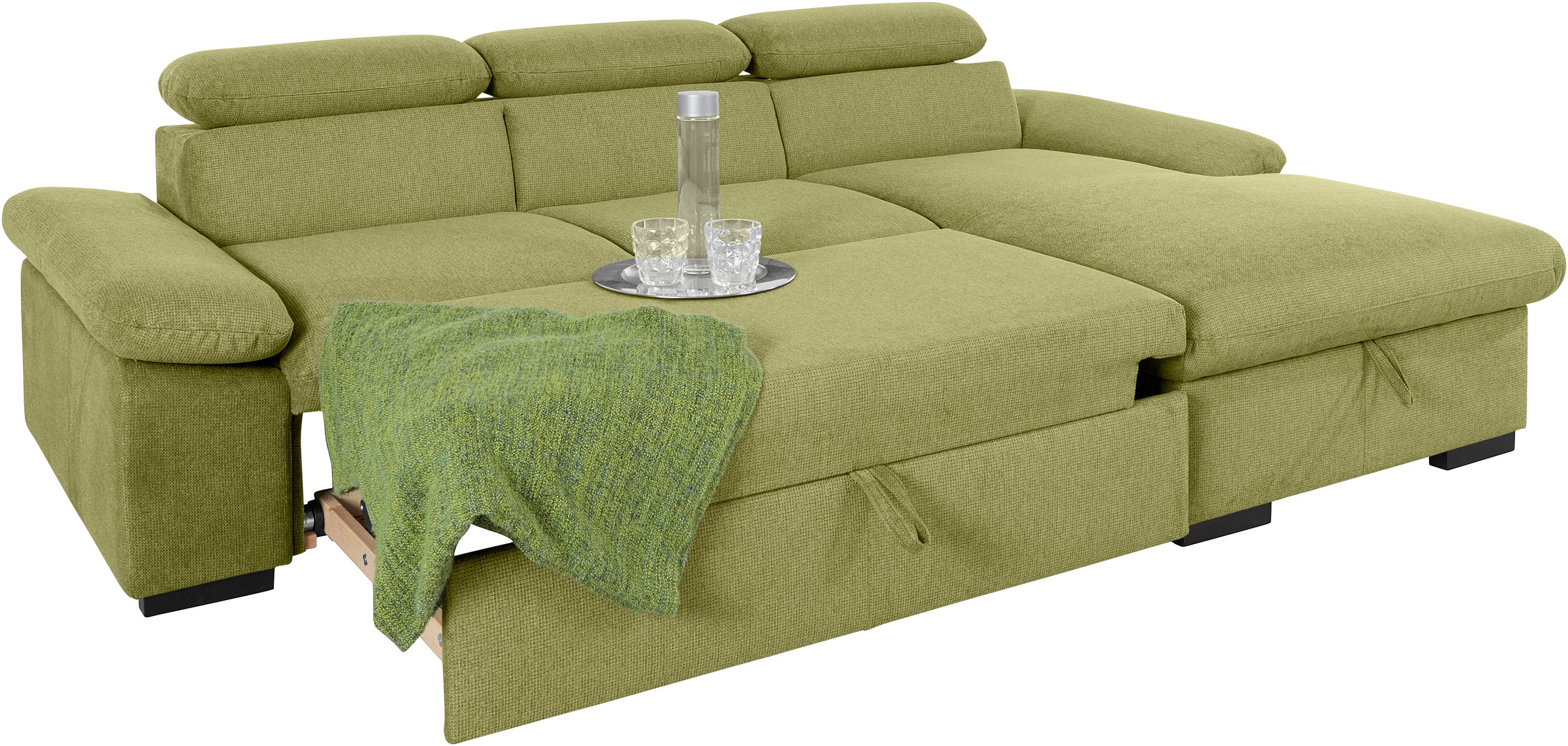 COTTA Ecksofa »Lola L-Form mit Kopfteilfunktion & Hocker«, (Set, mit Hocker), wahlweise mit Bettfunktion, Bettkasten & Armteilverstellung