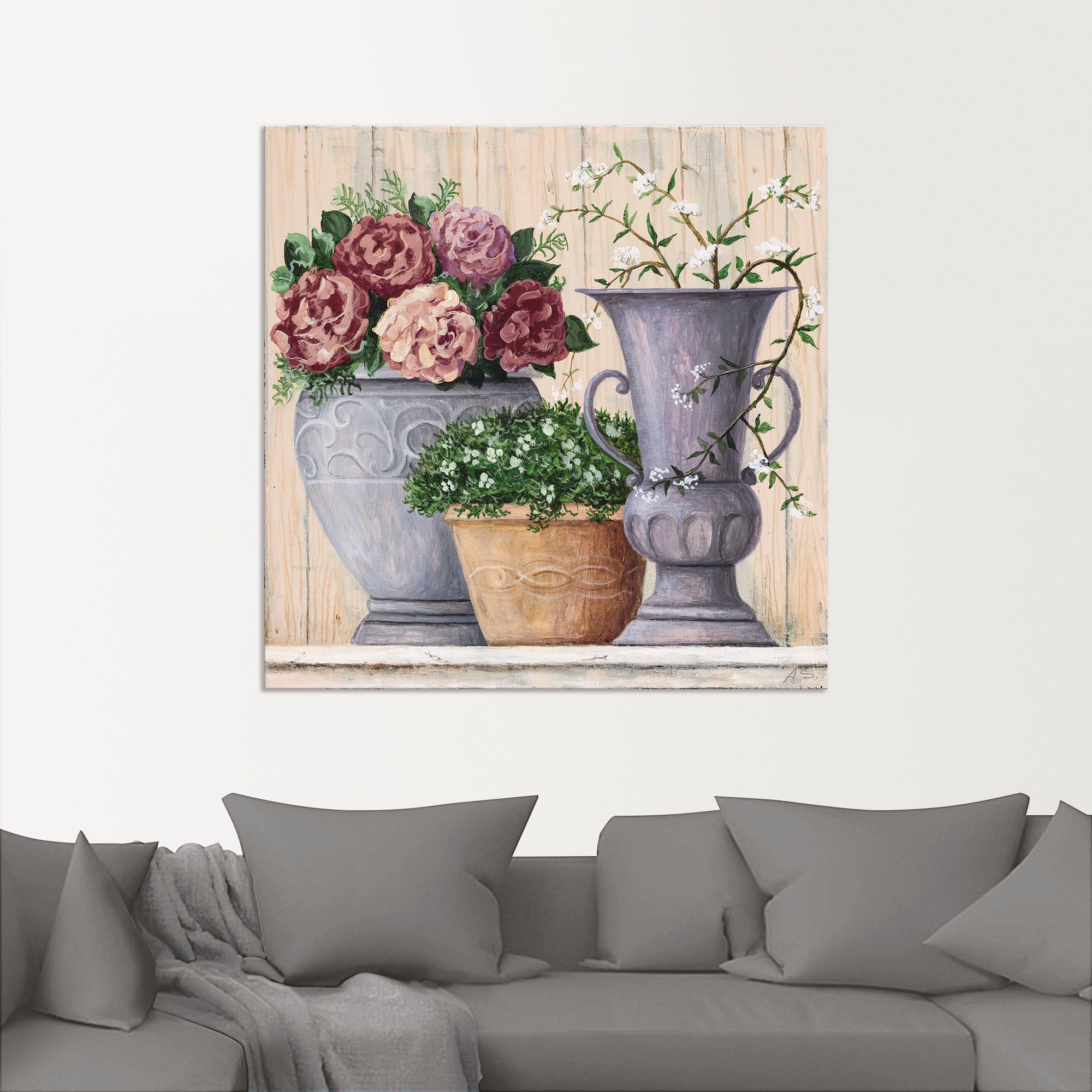 Artland Wandbild »Antike Blumen_hell«, Vasen & Töpfe, (1 St.), als Alubild, Outdoorbild, Leinwandbild, Poster, Wandaufkleber