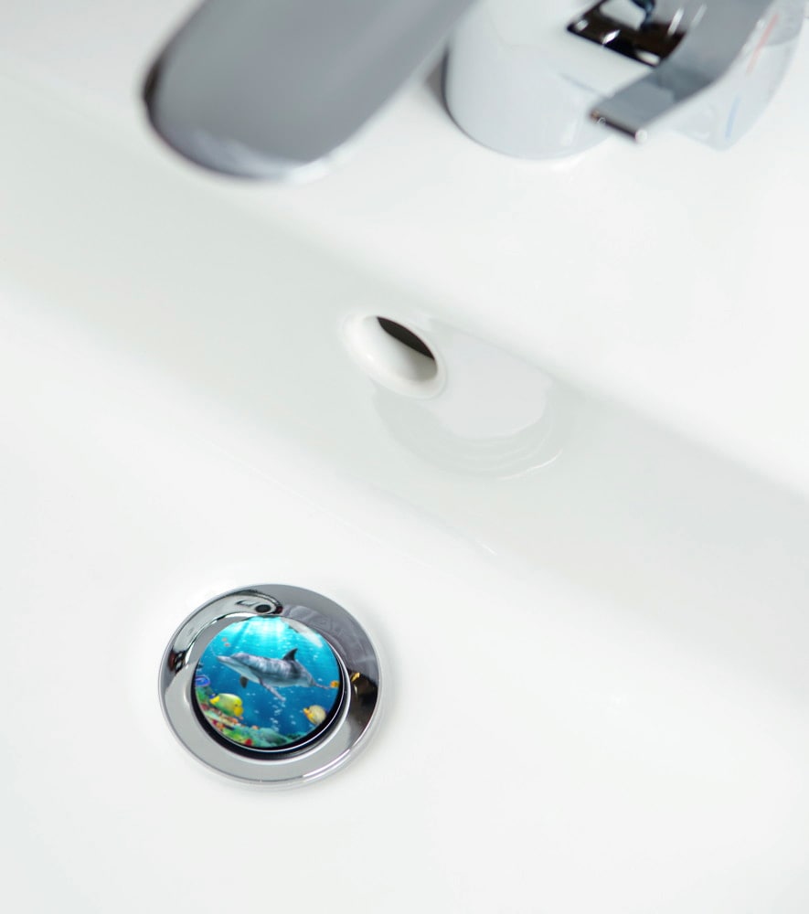 Sanilo Badaccessoire-Set »Delphin Korallen«, (Komplett-Set, 3 tlg.), bestehend aus WC-Sitz, Badteppich und Waschbeckenstöpsel