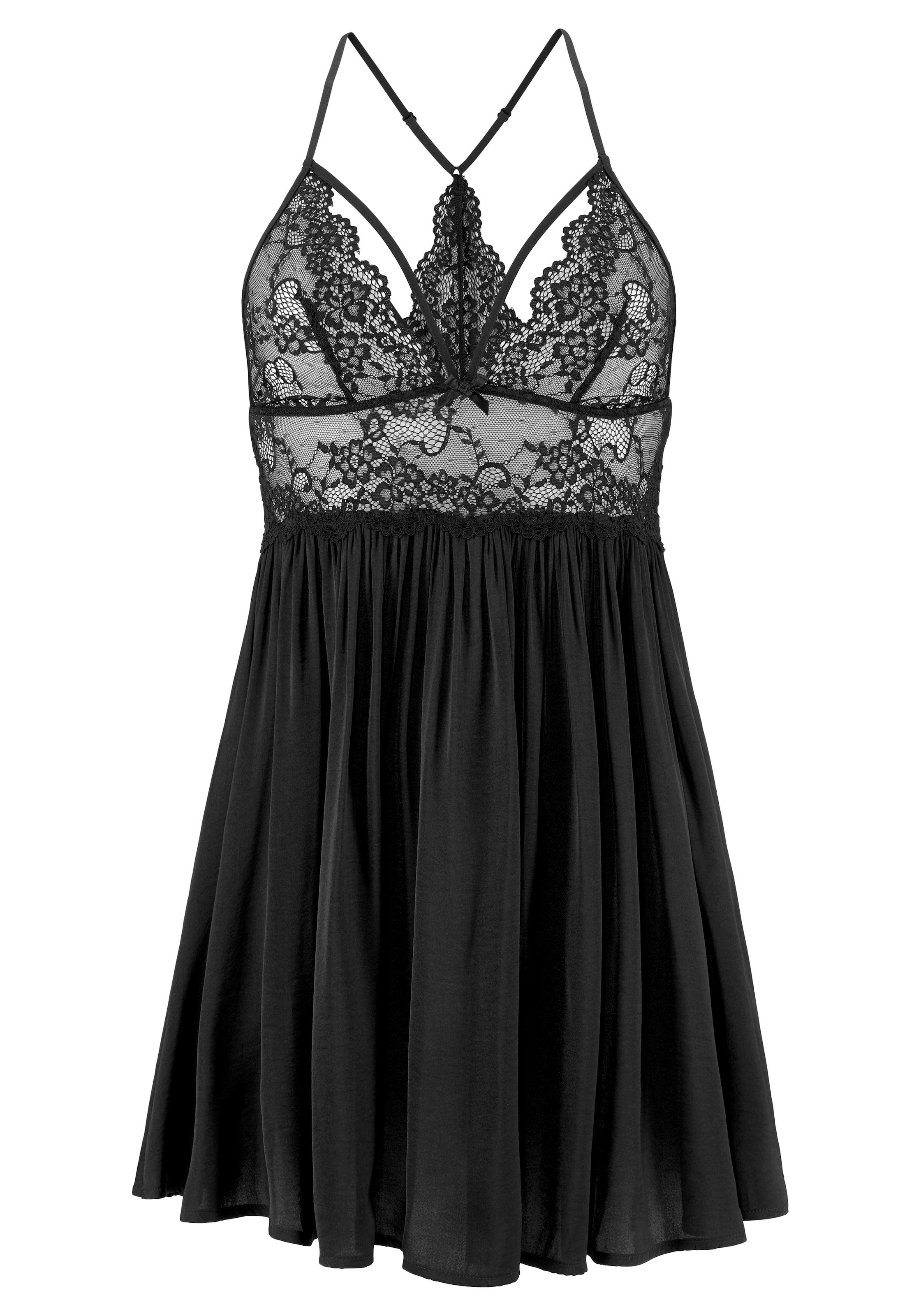 LASCANA Negligé, ohne Bügel aus edler Spitze und Satin, sexy Dessous, Reizwäsche