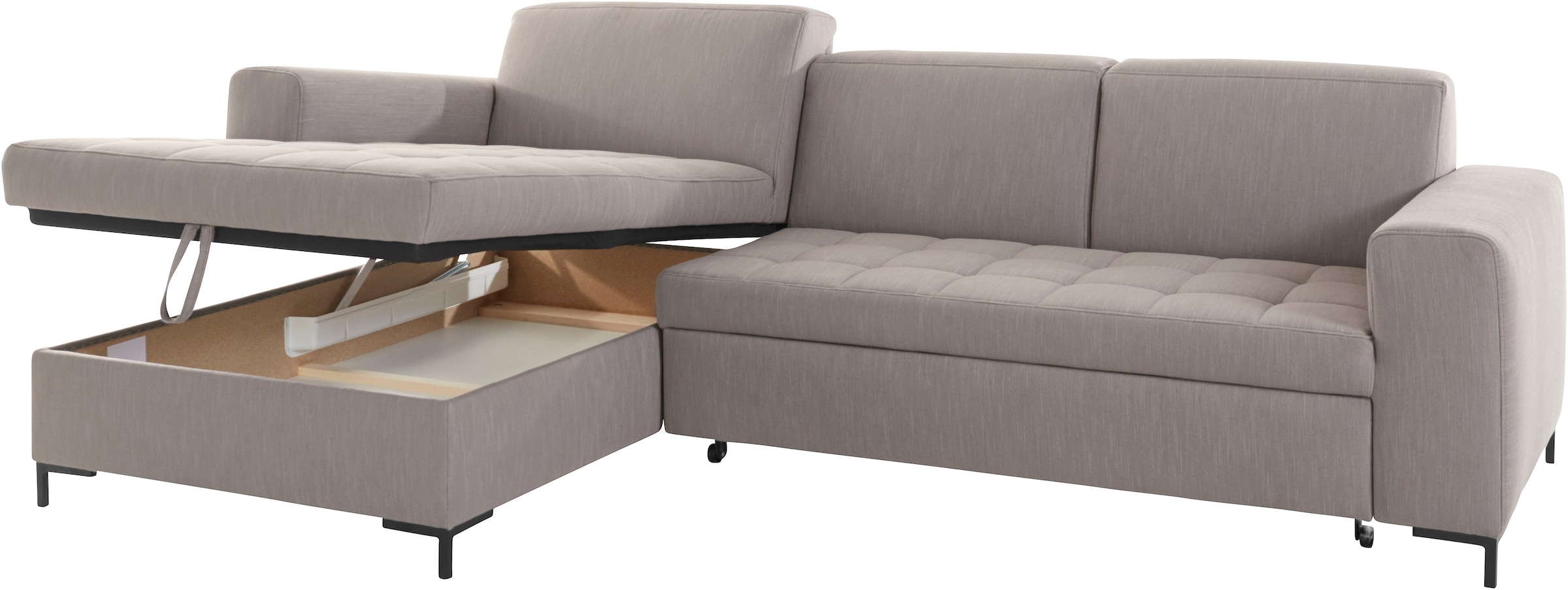 OTTO products Ecksofa »Grazzo, zeitlos und elegant, mit moderner Sitzheftung, L-Form«, hochwertige Stoffe aus recyceltem Material, Steppung im Sitzbereich