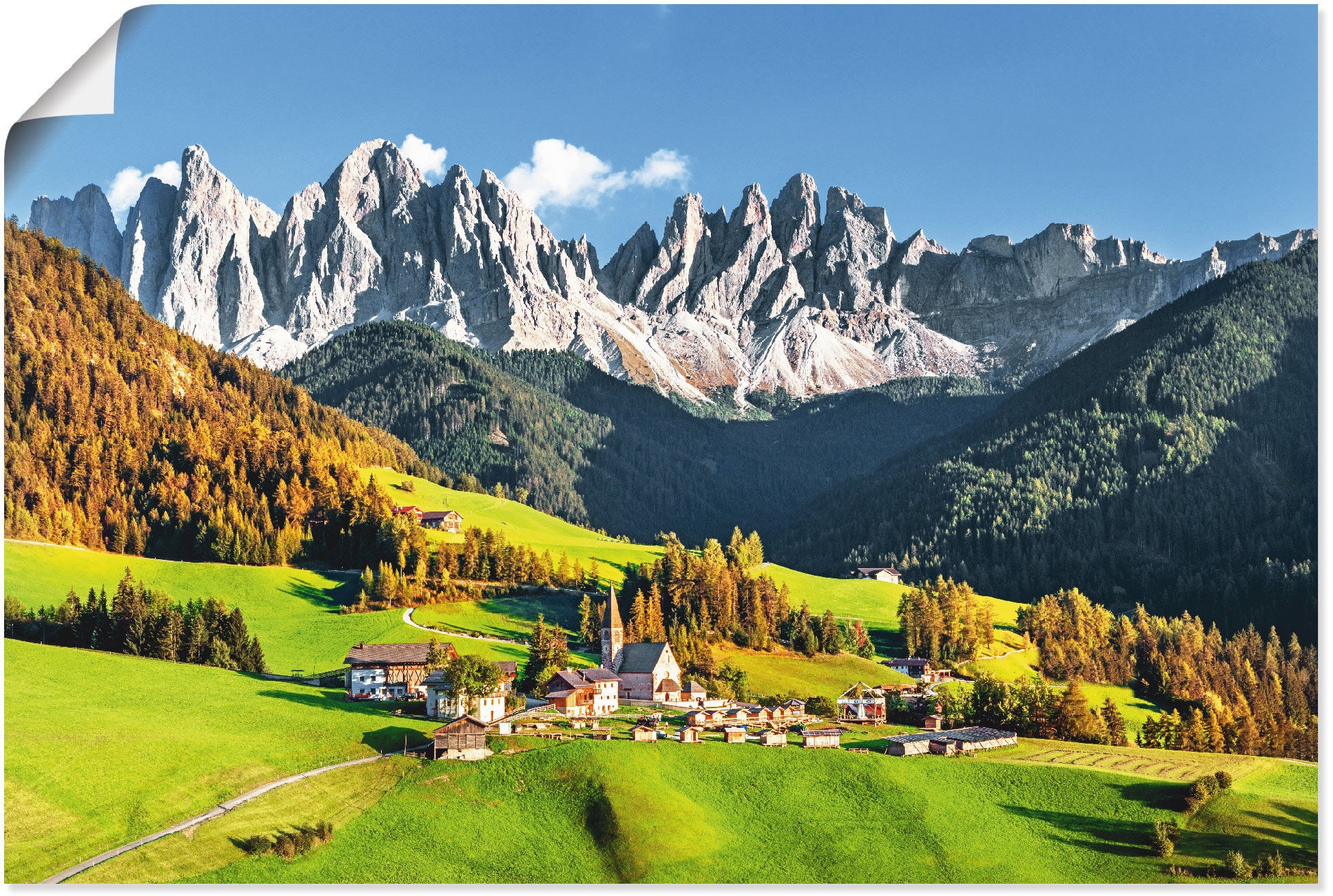 Artland Wandbild »Alpen Berge Santa Maddalena«, Berge & Alpenbilder, (1 St.), als Alubild, Outdoorbild, Leinwandbild, Poster in verschied. Größen