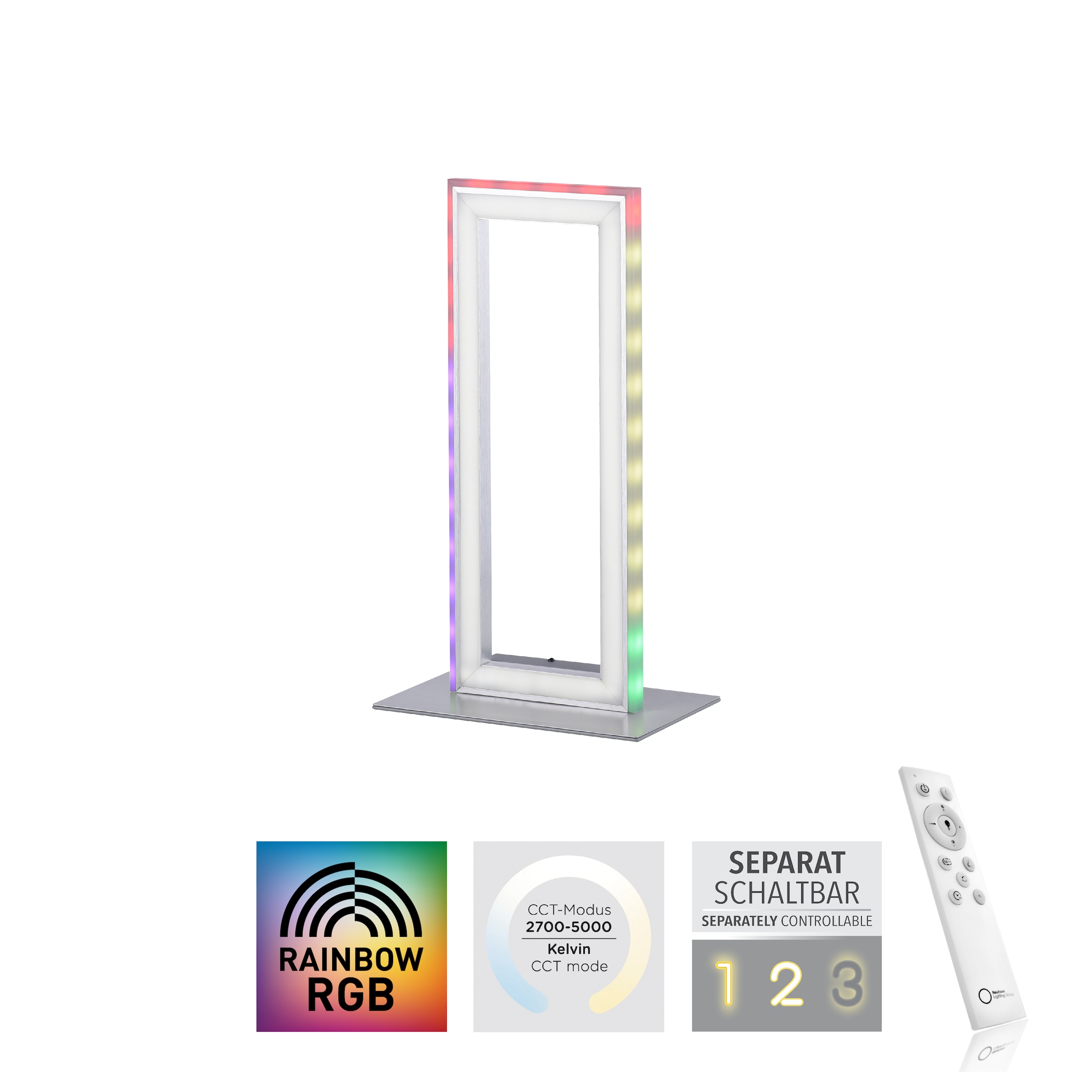 JUST LIGHT Tischleuchte »FELIX60«, 2 flammig, Leuchtmittel LED-Board-LED-Board | LED fest integriert-LED fest integriert, LED, CCT - über Fernbedienung, RGB-Rainbow, Infrarot inkl., Schalter