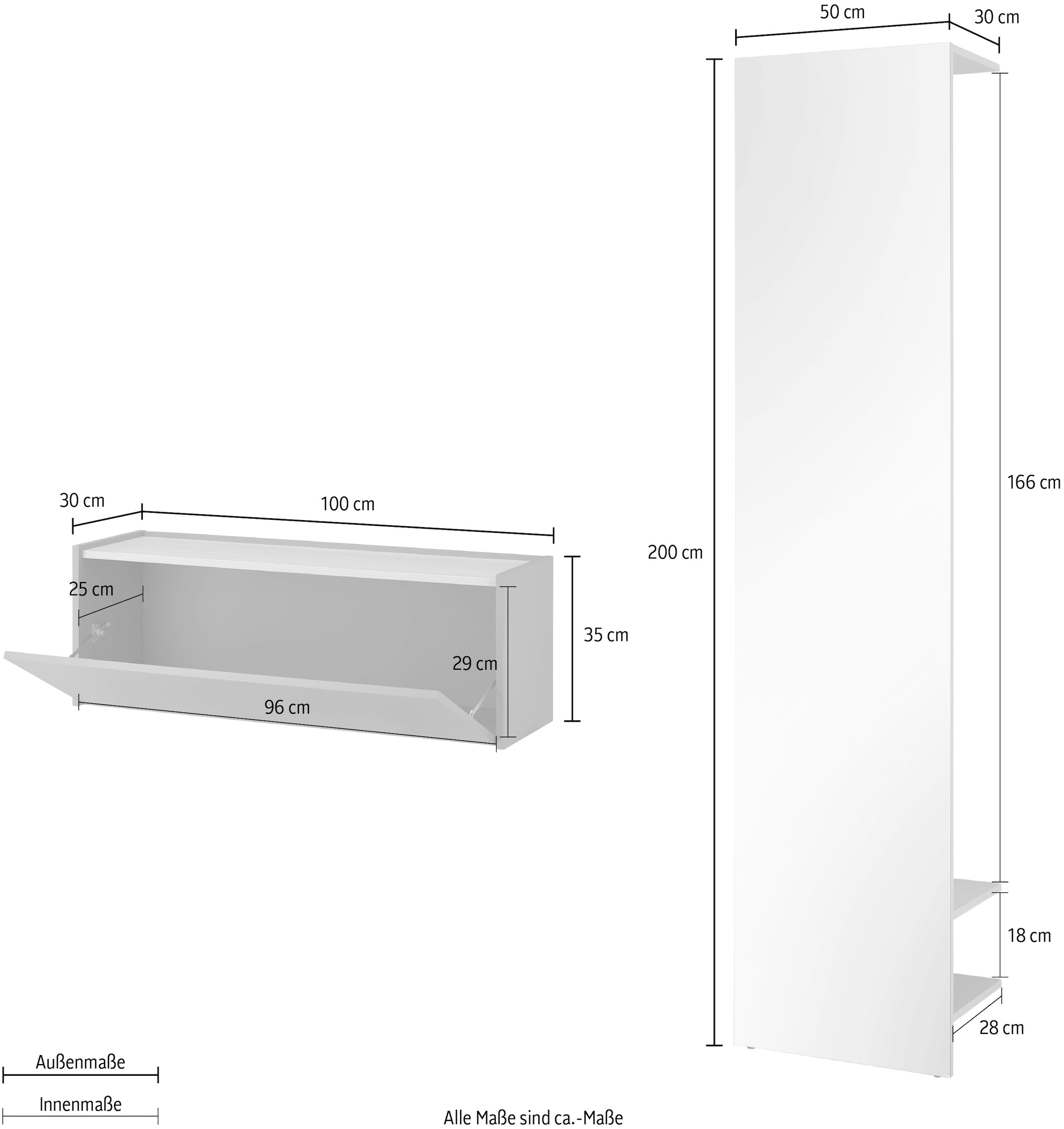 INOSIGN Garderoben-Set »GIRON/CiTY, moderne Garderobe, Komplettset mit viel Stauraum«, (Komplett-Set, 2 St.), enthält Hängeschrank & Garderobenelement mit Spiegel, 150 cm breit