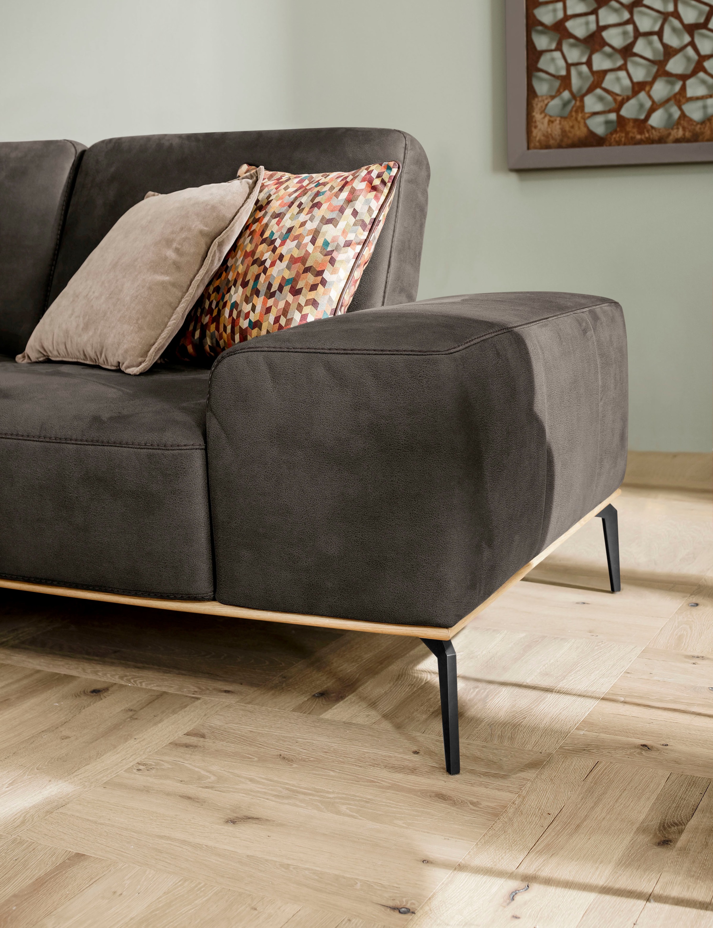 W.SCHILLIG Ecksofa »run, Designsofa mit tollem Sitzkomfort, bequem, L-Form«, mit Holzsockel, Füße in Schwarz pulverbeschichtet, Breite 279 cm