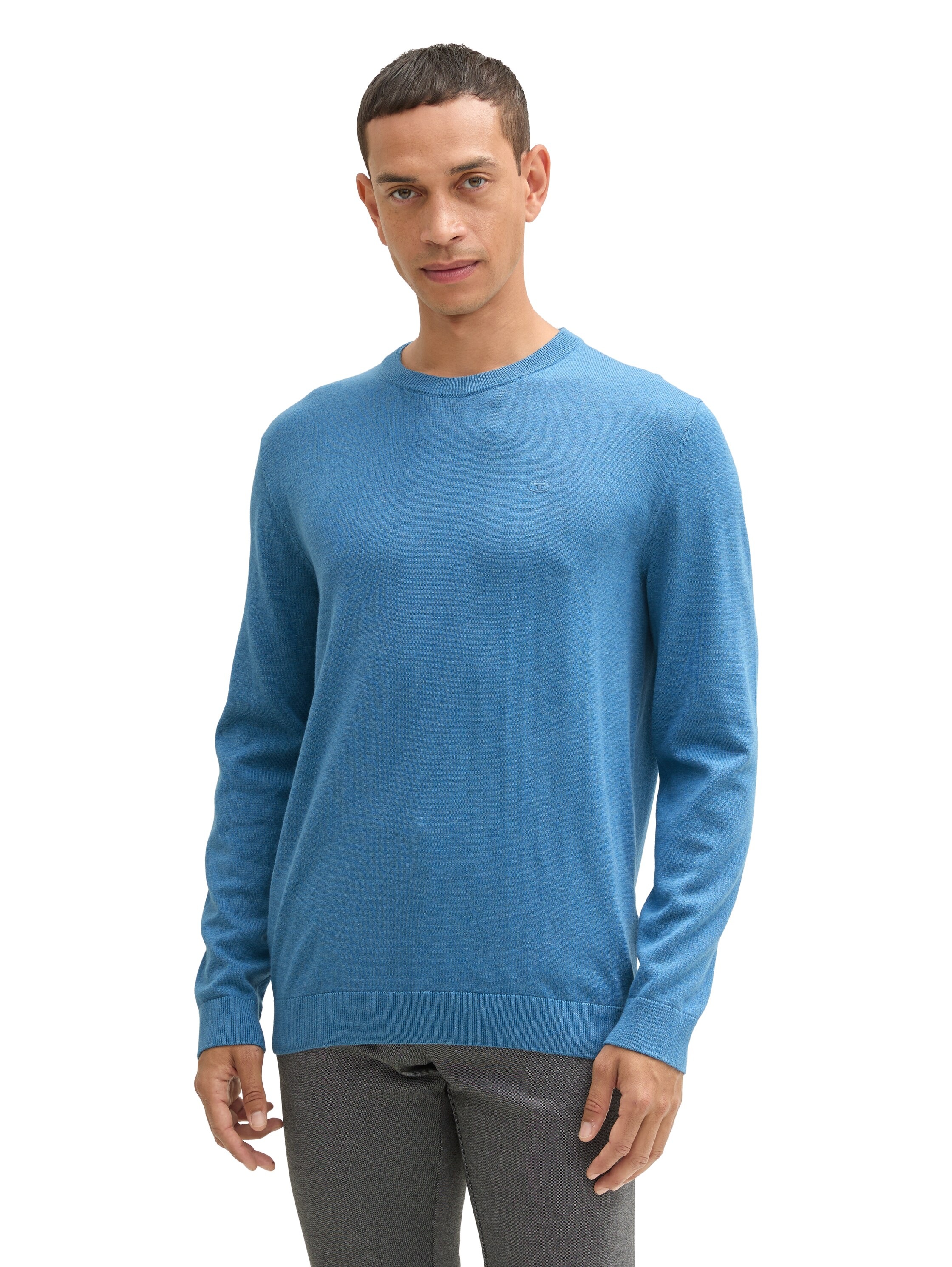 TOM TAILOR Rundhalspullover mit Logostickerei ocean blue melange XL XL Strickpullover von TOM TAILOR