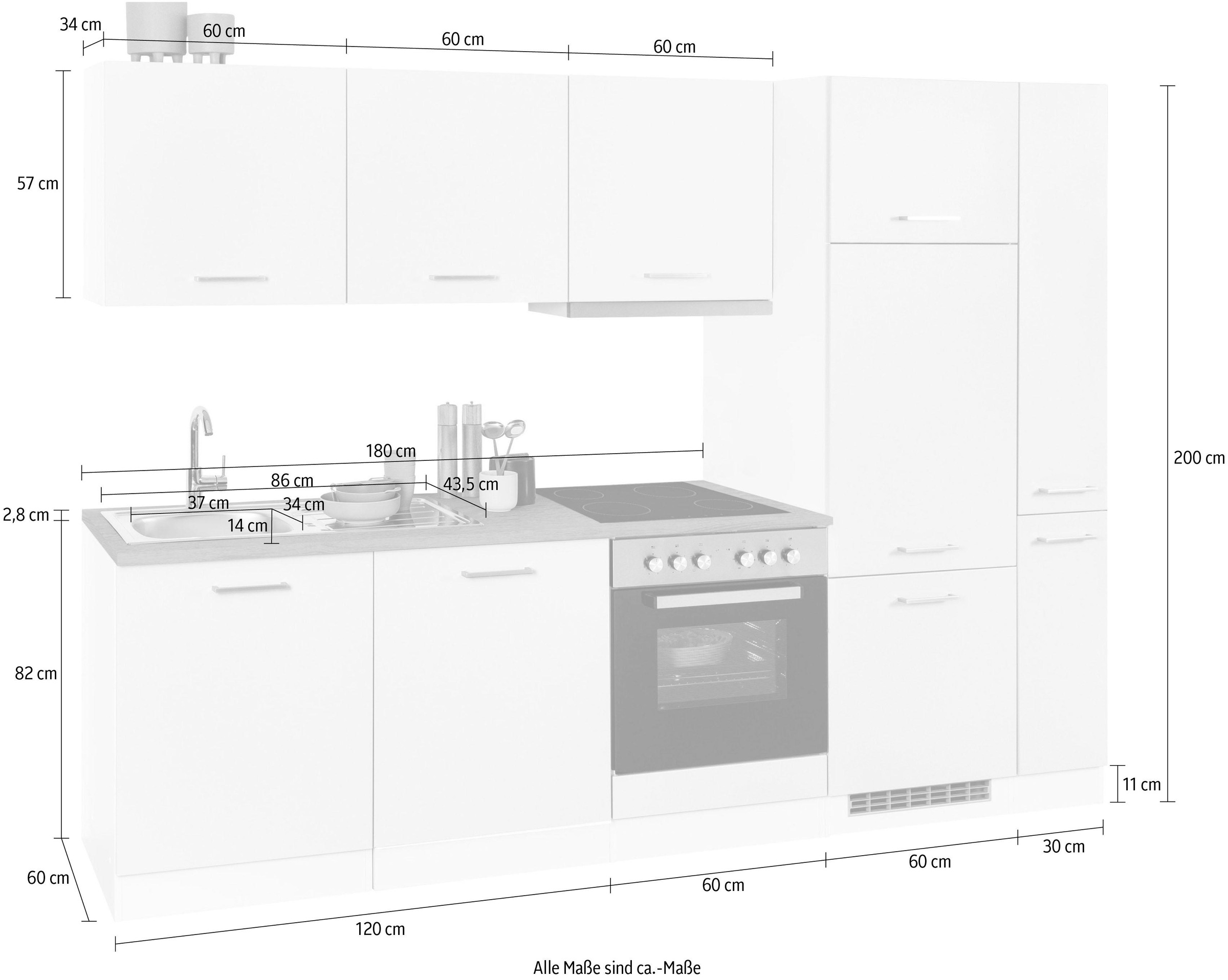 KOCHSTATION Küchenzeile »KS-Visby«, mit E-Geräten, Breite 270 cm inkl. Kühlschrank