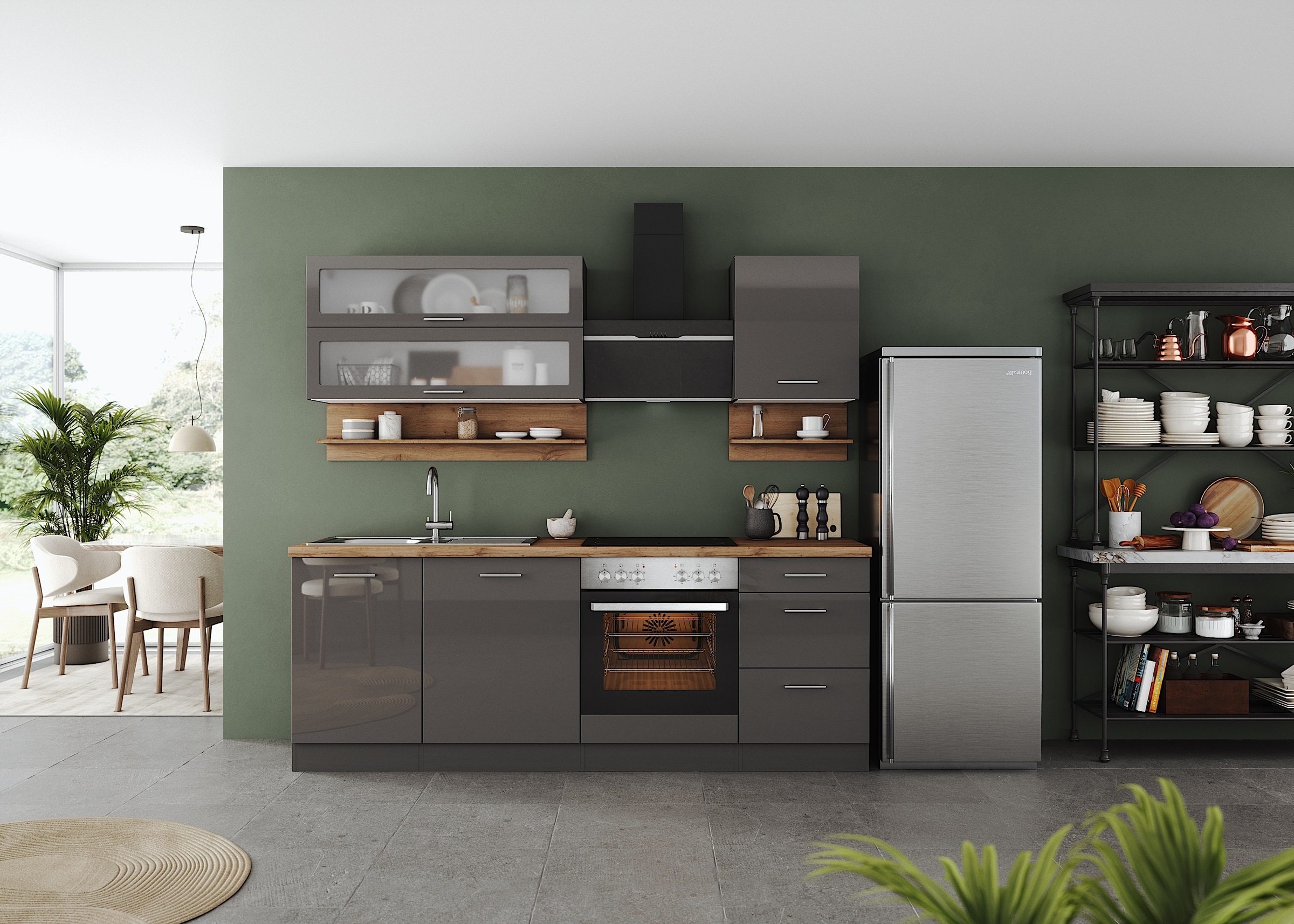 KOCHSTATION Küchenzeile »KS-Milan«, 220 cm breit, robuste Metallauszüge, vi günstig online kaufen
