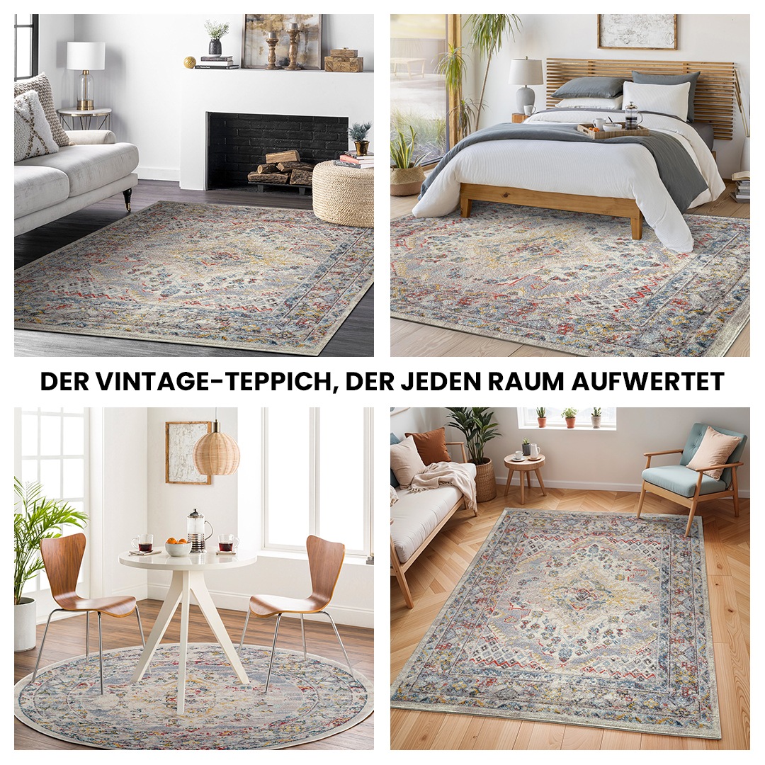 Livabliss Teppich »CASABLANCA«, rund, 13 mm Höhe, Vintage Orientteppich, Kurzflor Boho Wohnzimmerteppich, Läufer