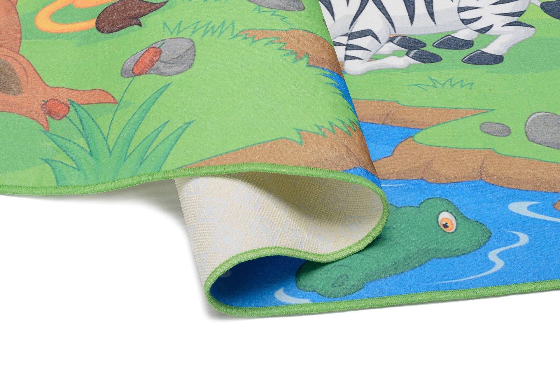 Böing Carpet Kinderteppich »Wasserstelle«, rechteckig, 4 mm Höhe, bedruckt, Motiv Zootiere, waschbar, Kinderzimmer