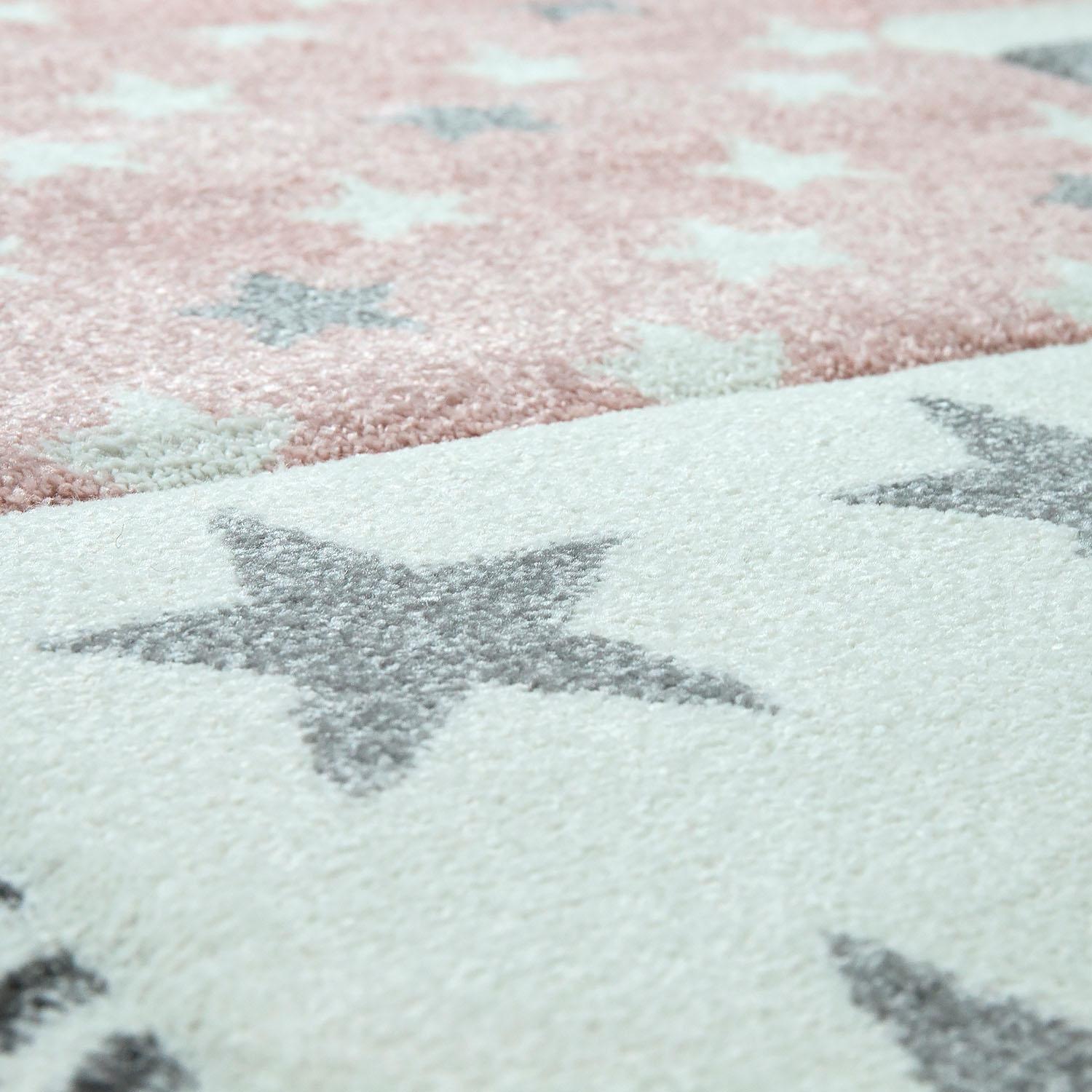 Paco Home Kinderteppich »Cosmo 217«, rechteckig, 18 mm Höhe, 3D-Design, Patchwork Muster, Motiv Sterne & Streifen, Kinderzimmer