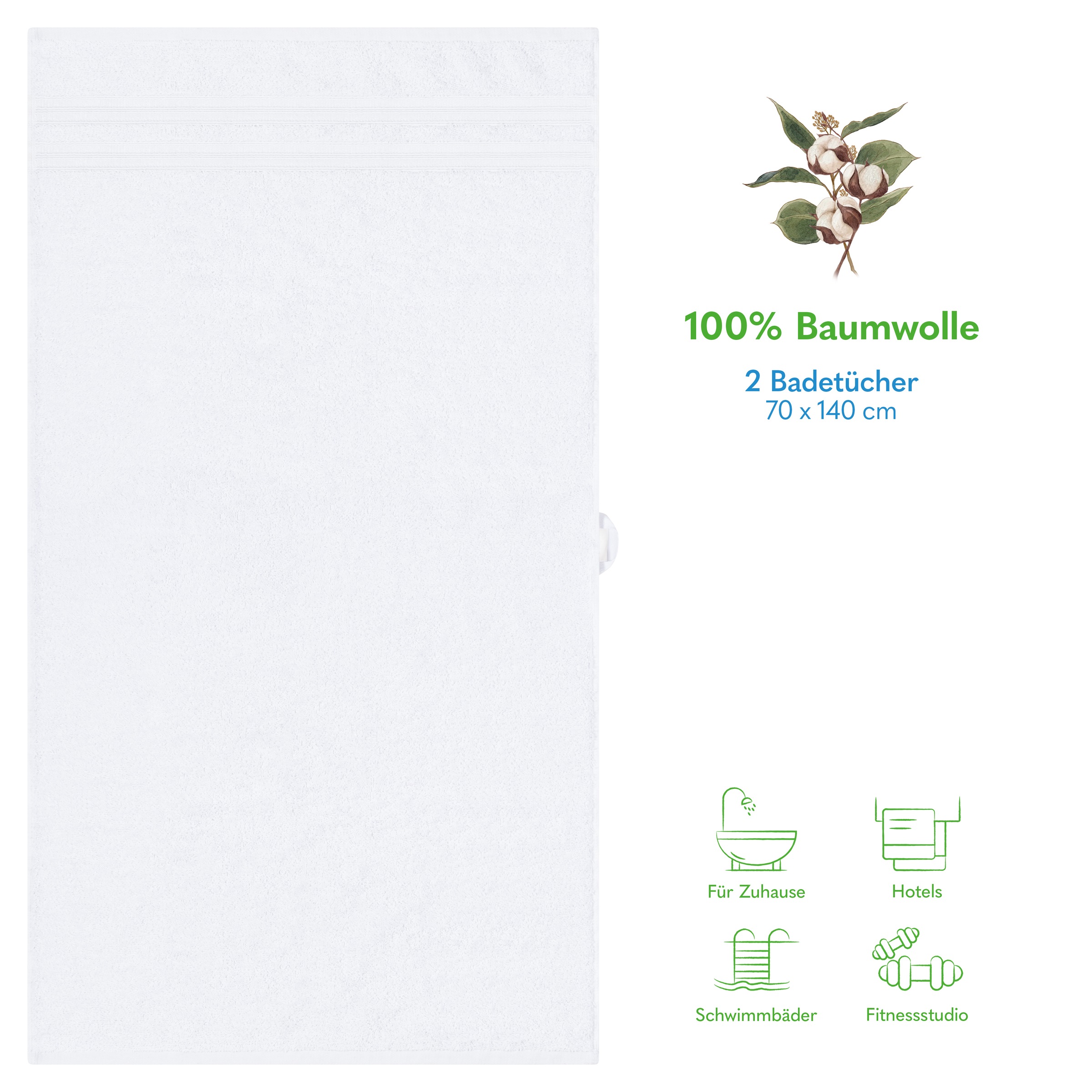 HAMMETEX Duschtuch »2er Set Badetücher 70x140 cm, 100% Baumwolle, Weich & Saugstark«, (Set, 2 St., 2), mit Bordüre, einfarbig, weich