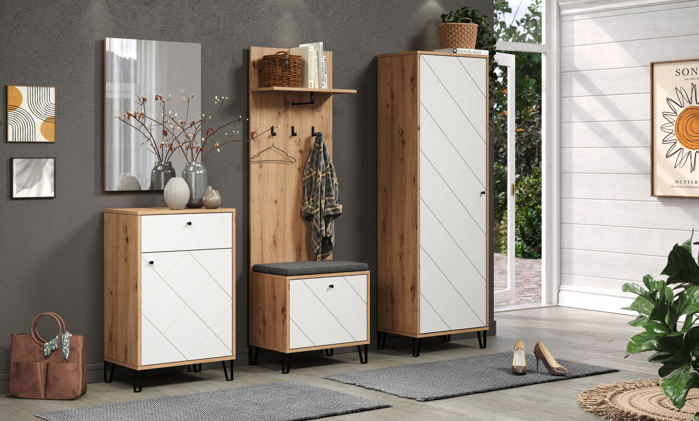 Places of Style Garderobenpaneel »Tarragona«, (1 St.), Wandgarderobe mit praktischer Ablage und 3 Haken - 63/30/139 cm