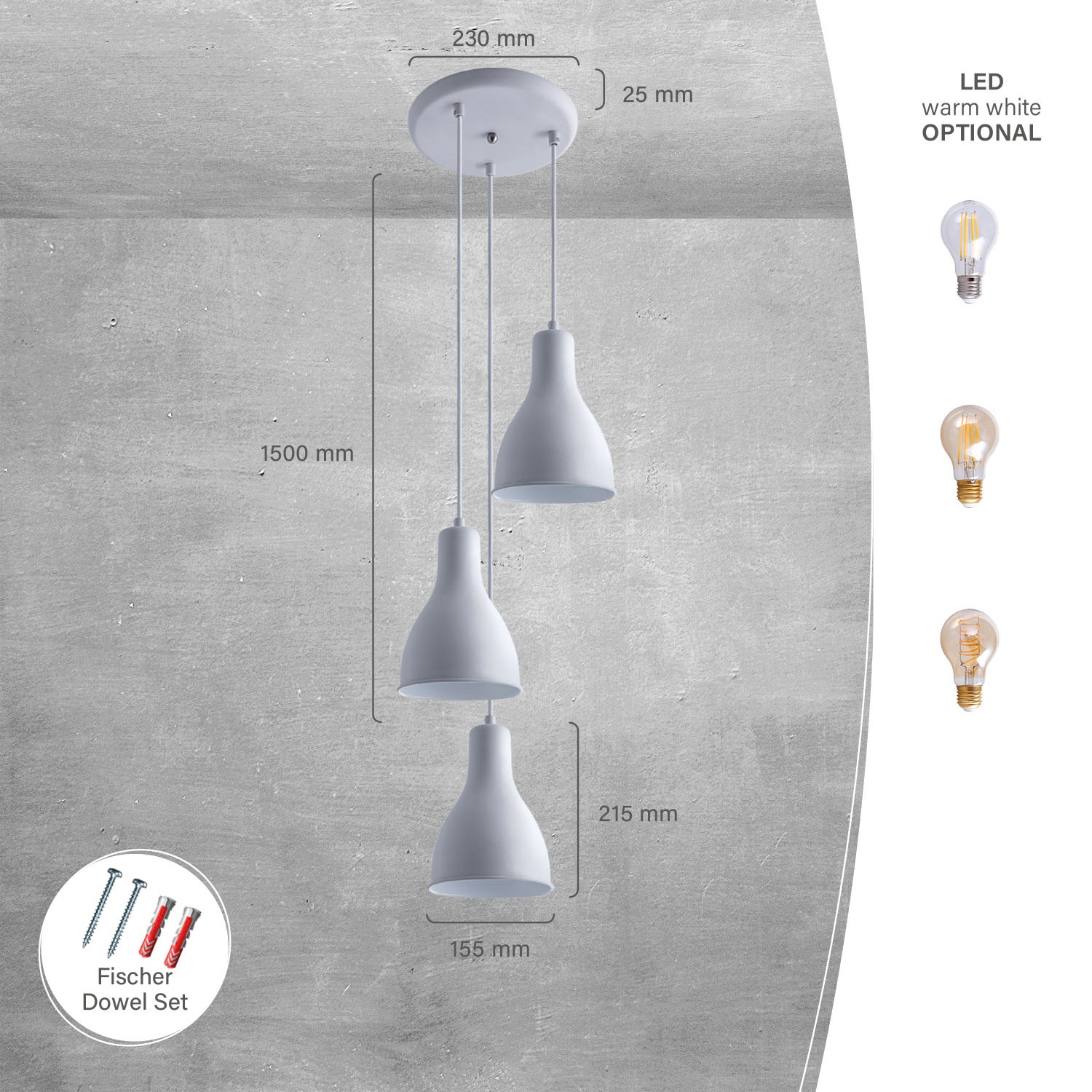 Paco Home Pendelleuchte »CHARLIE«, 3 flammig, Leuchtmittel E27 | ohne Leuchtmittel, Hängelampe Esszimmer Küchenlampe Hängend Esstischlampe E27